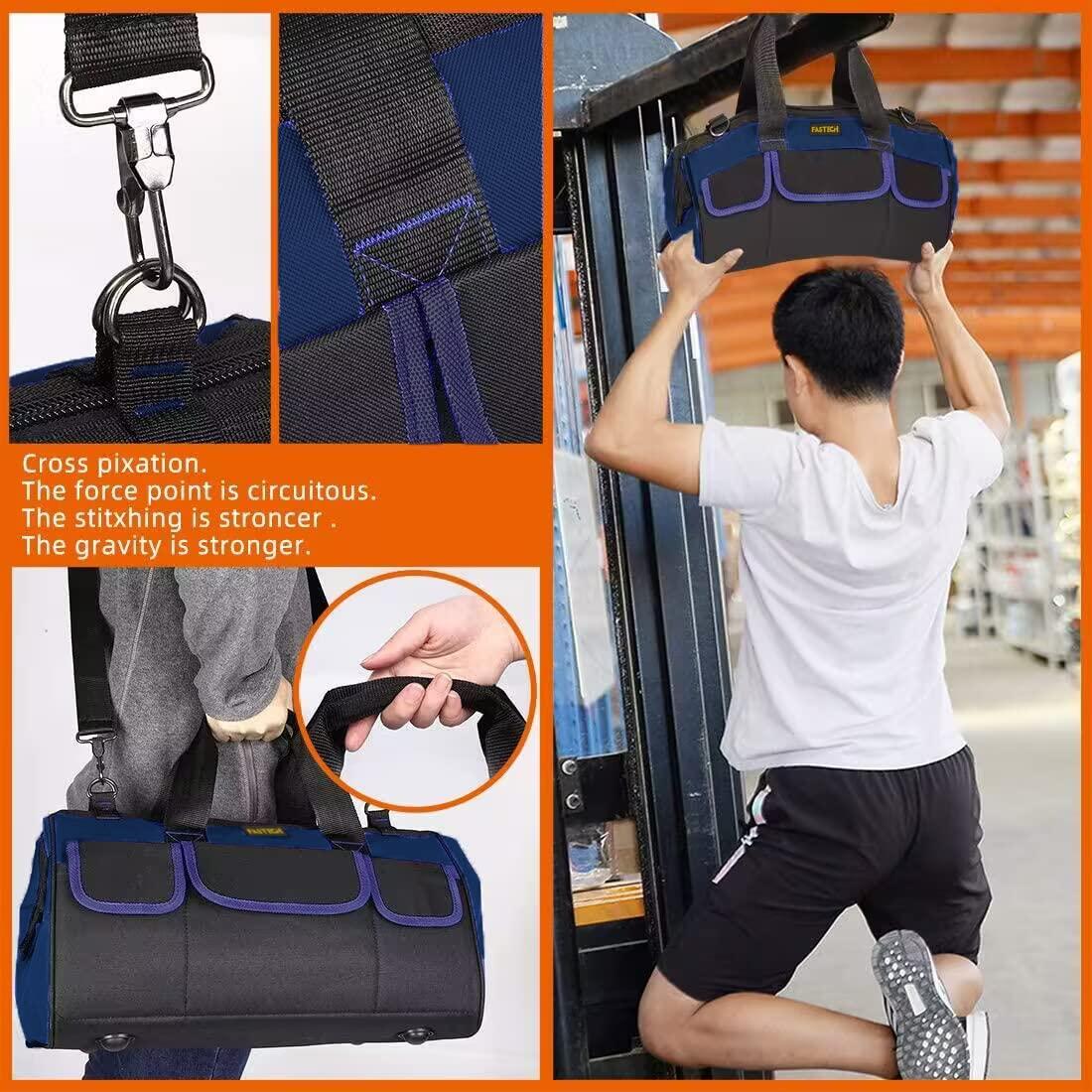 20 Inch Heavy Duty Tools Bag with Wide Mouth for Tool Storage, Carrier and Organizer,Tote Bag for Men/Women, Wide Mouth Tool Bags With Inside Pockets (20 Inch)