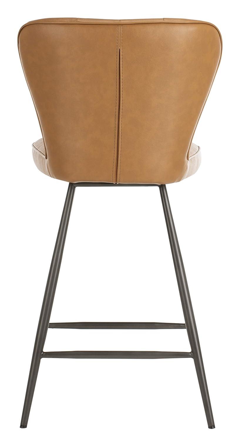 Ashby 26"H Mid-Century Modern Leather Tufted Swivel Counter Stool (Set of 2) - FOX1702 - Camel - Safavieh Couture