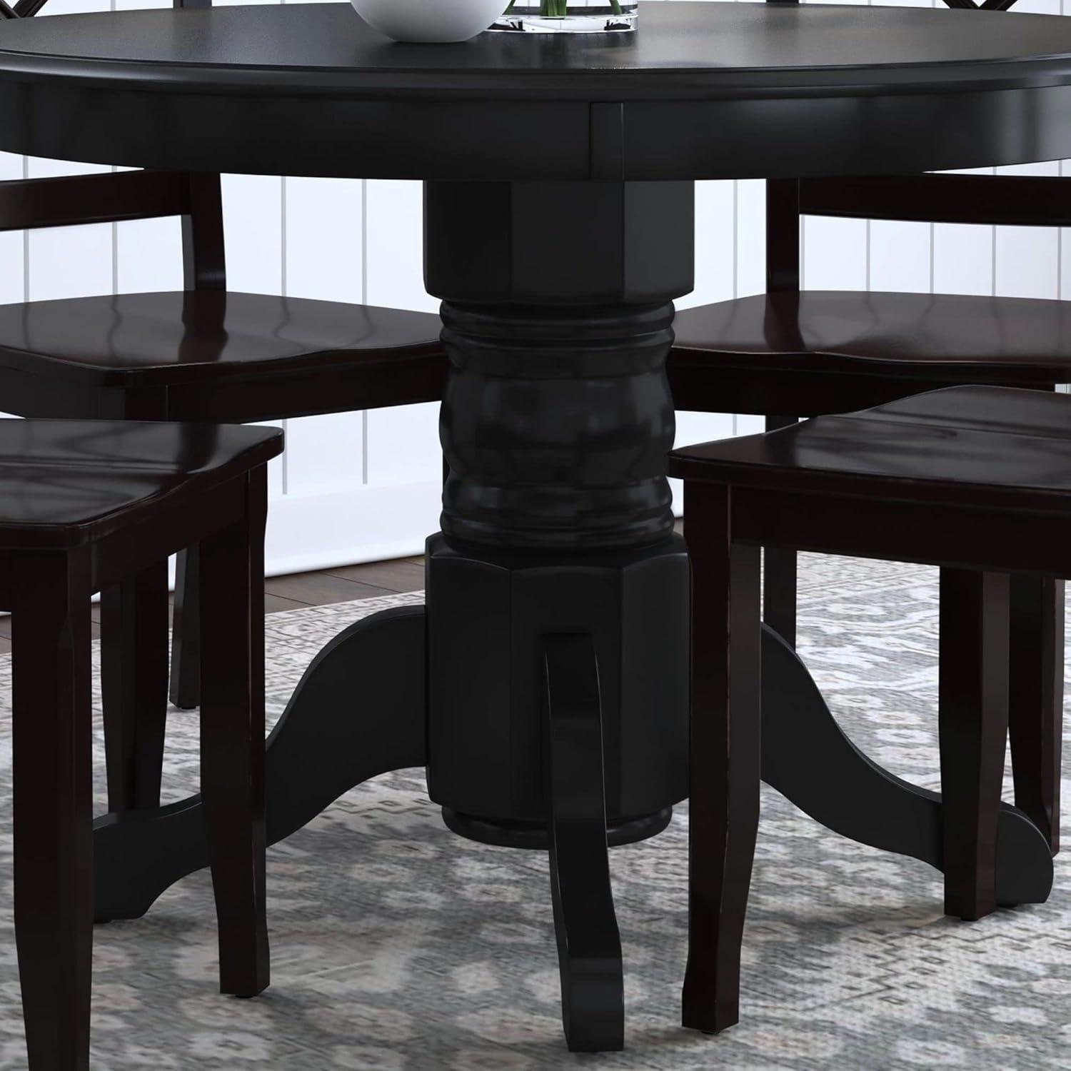 Homestyles 5 Piece Wood Dining Set with Pedestal Table in Black