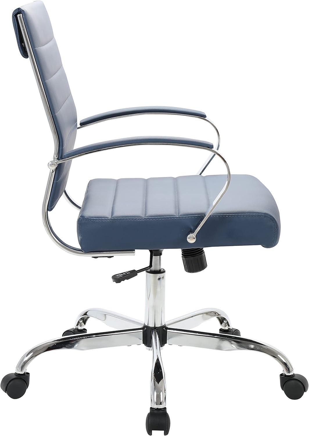 LeisureMod Benmar Mid-Back Office Conference Chair Upholstered in Leather with Swivel and Tilt in Navy Blue