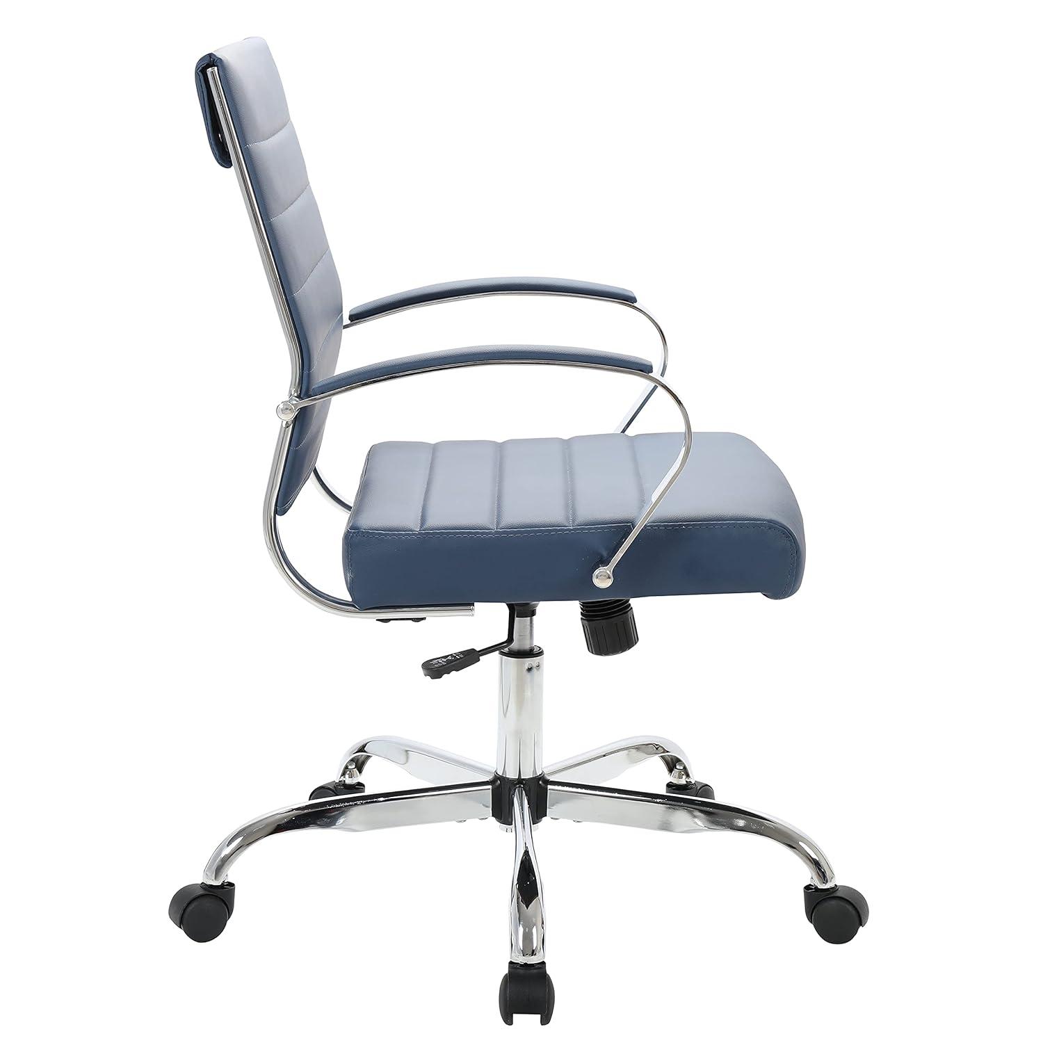 LeisureMod Benmar Mid-Back Office Conference Chair Upholstered in Leather with Swivel and Tilt in Navy Blue