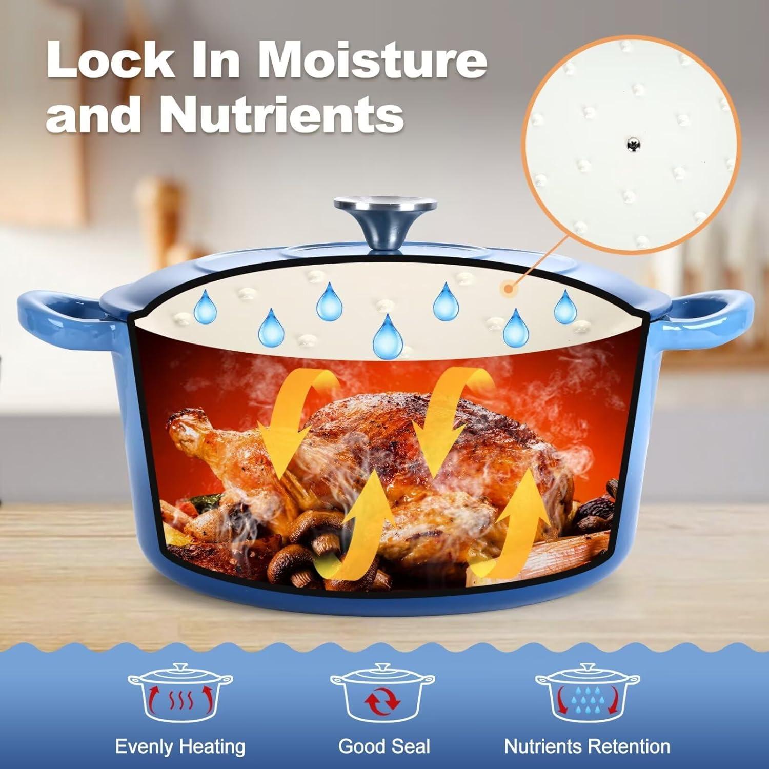 SPECIALTY FLOORING INC Dutch Oven,Enameled Cast Iron Dutch Oven Cooking Pot With Lid & Dual Handles, For Bread Baking Braising Stewing, Heavy Duty & Non Stick, Oven & All Stovetops Safe