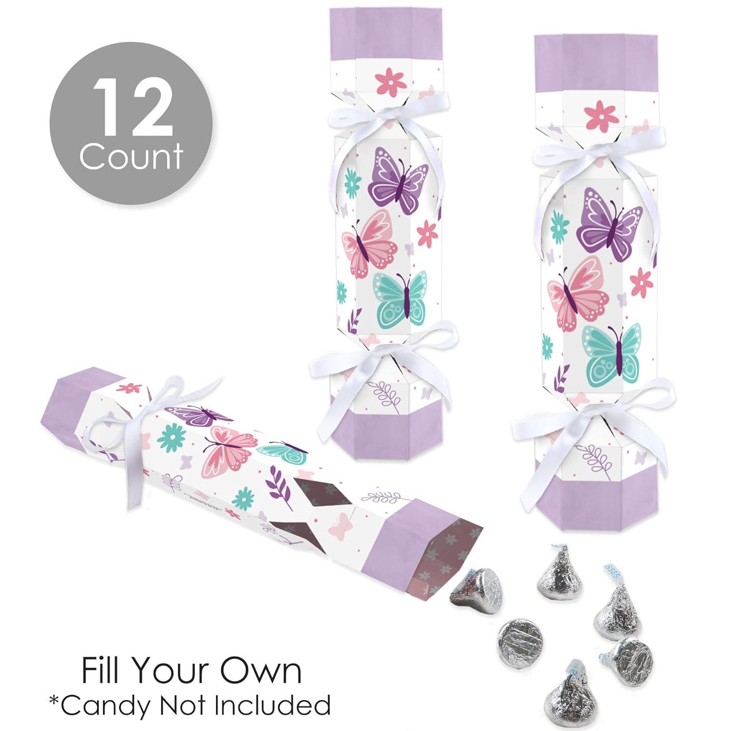 Big Dot of Happiness Beautiful Butterfly - No Snap Floral Baby Shower or Birthday Party Table Favors - DIY Cracker Boxes - Set of 12
