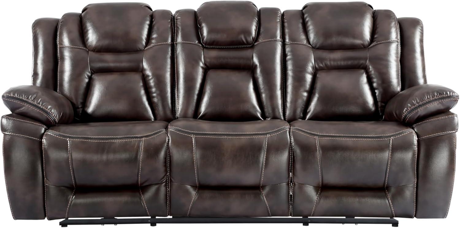 Oportuna Brown Faux Leather Power Reclining Sofa with Cup Holders