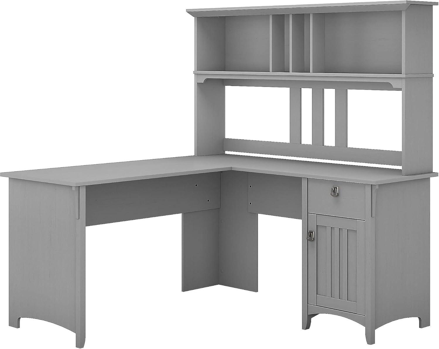 Cape Cod Gray Corner Computer Desk with Hutch and Drawers