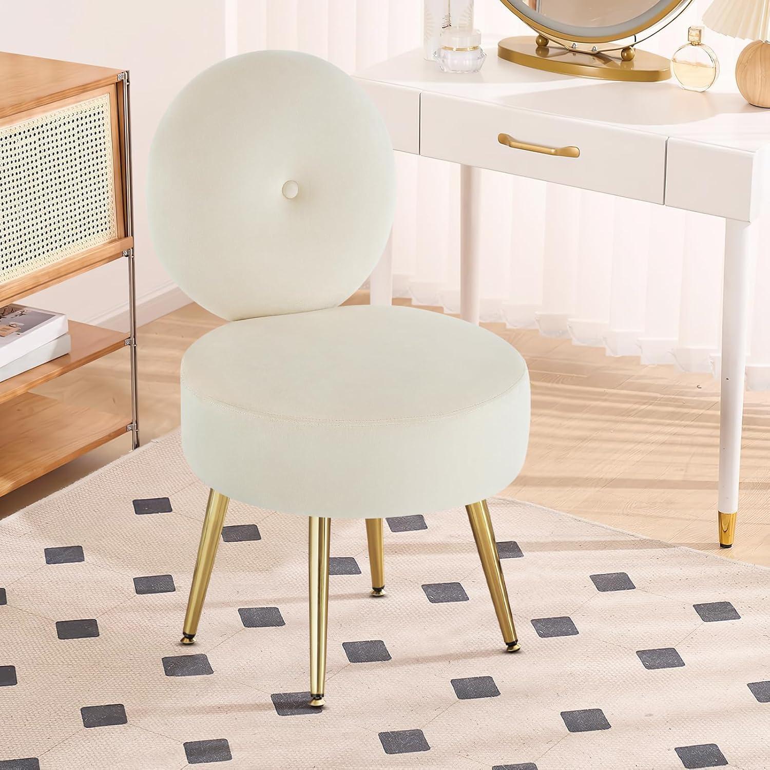 Furniliving Modern Accent Chairs, Vanity Chair with Gold Legs, Footrest Stool for Living Room, Khaki