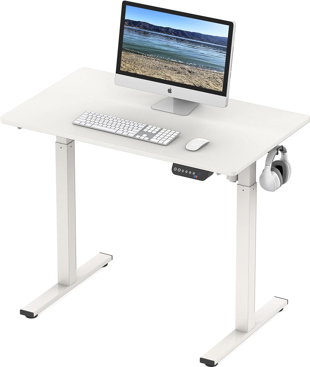 White Adjustable Height Standing Desk with Drawer, 40-Inch