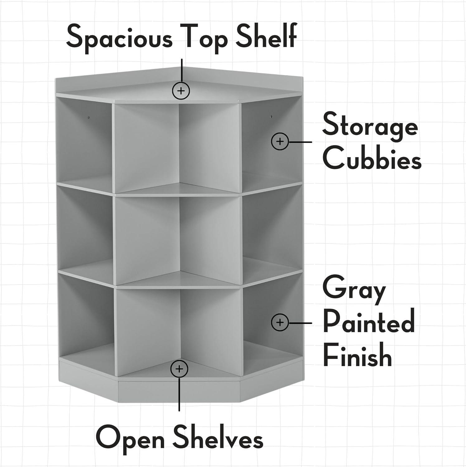 Gray Kids Corner Cabinet with 6 Cubbies and 3 Shelves