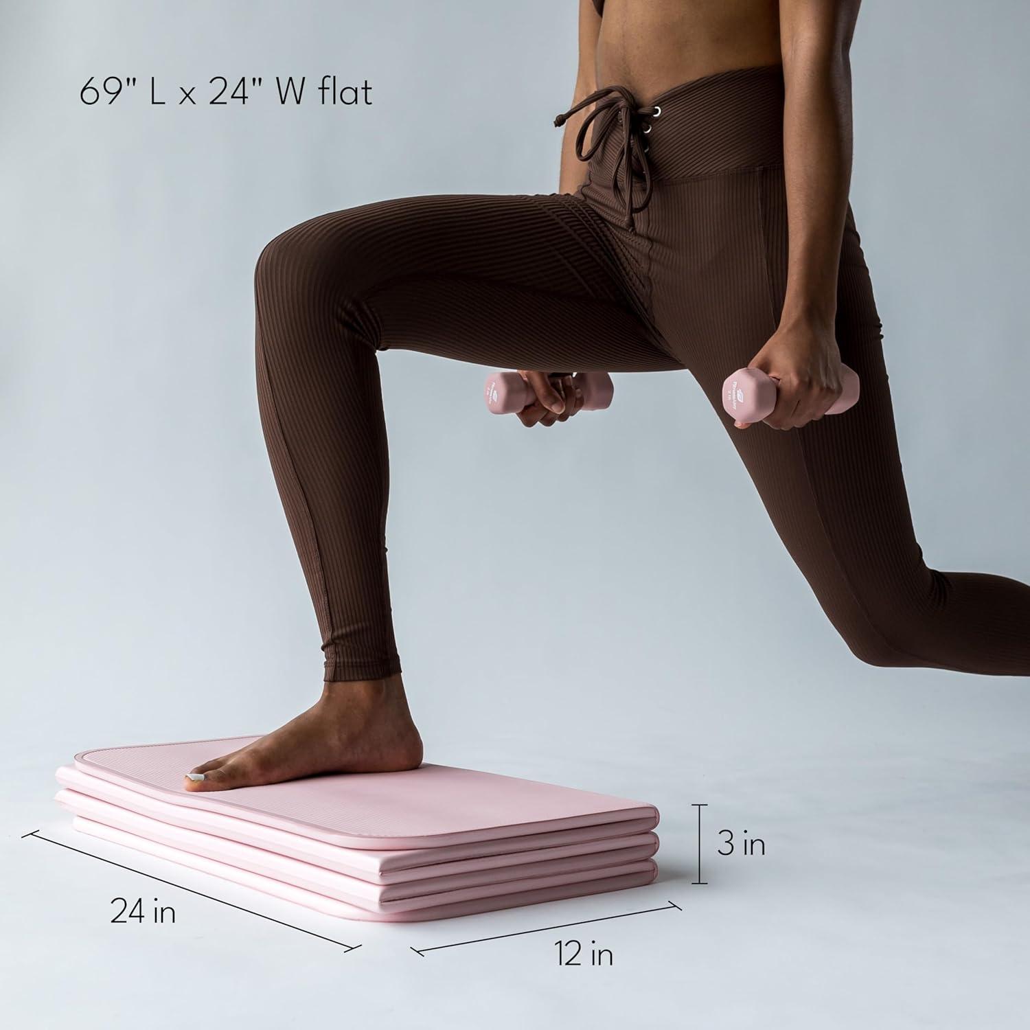 Foldable Pink PVC Yoga and Fitness Mat with Non-Slip Surface