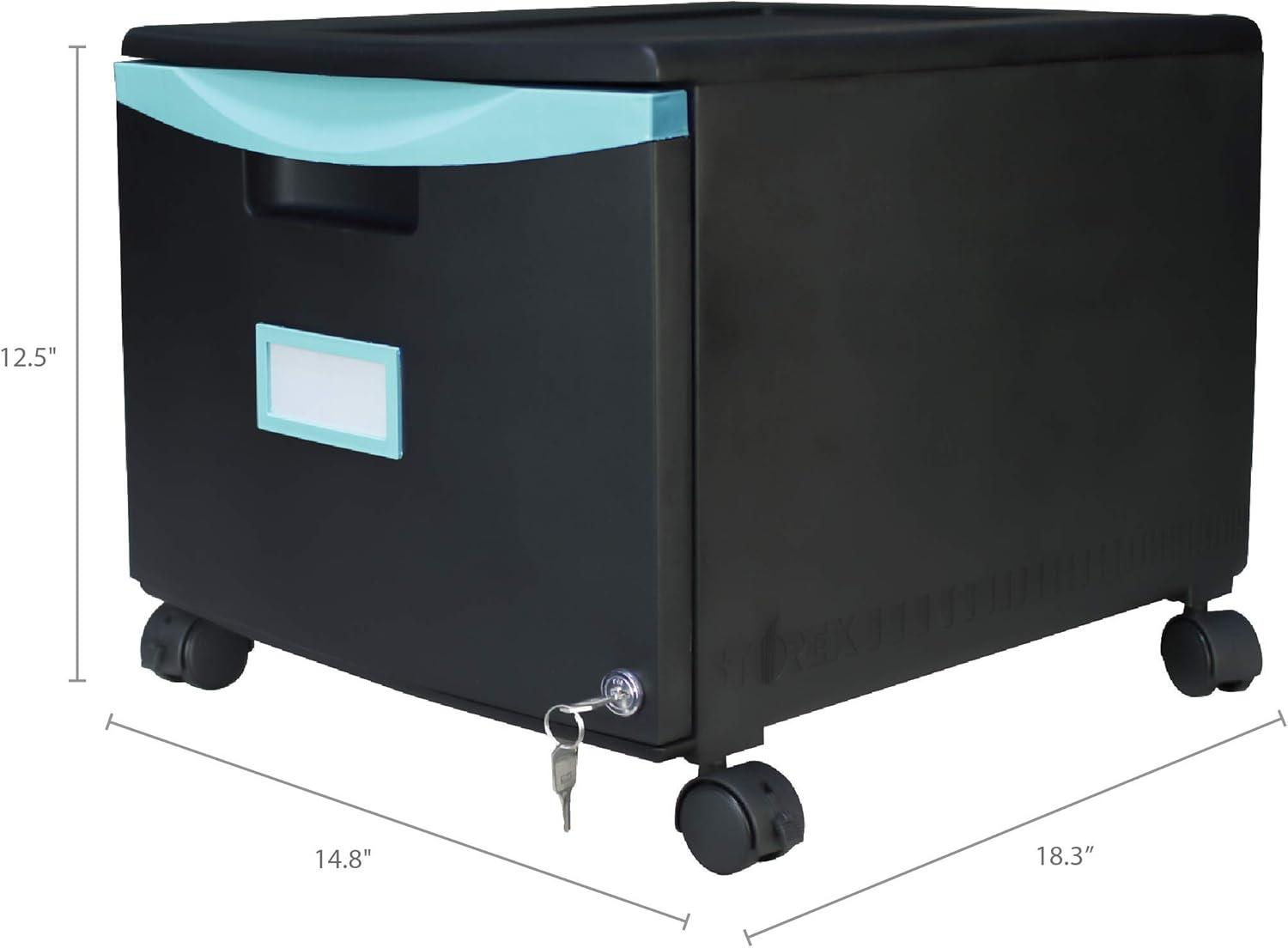 Single-Drawer Mobile Filing Cabinet 14.75w x 18.25d x 12.75h, Black/Teal