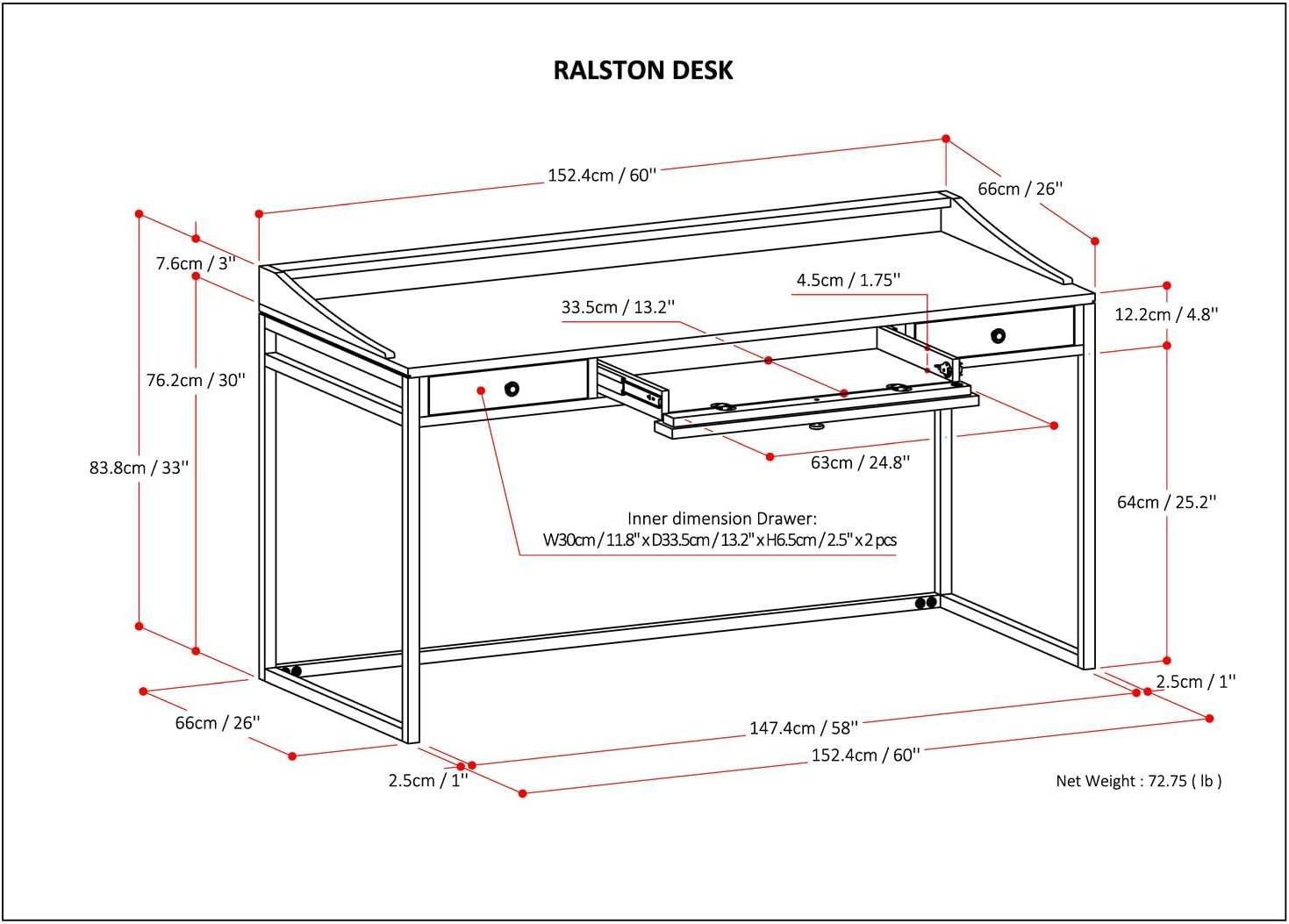 Simpli Home Ralston Solid Acacia Wood Desk In Distressed Charcoal Brown