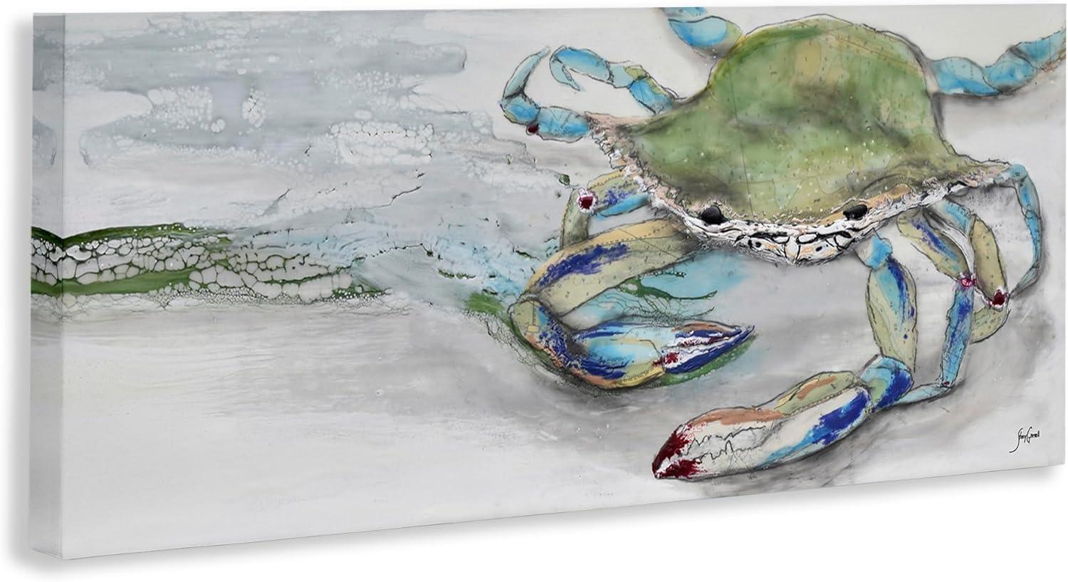 Stupell Industries Vivid Crab Beach Shoreline Nautical Landscape Scene Painting Gallery Wrapped Canvas Print Wall Art, Design by Stacy Gresell