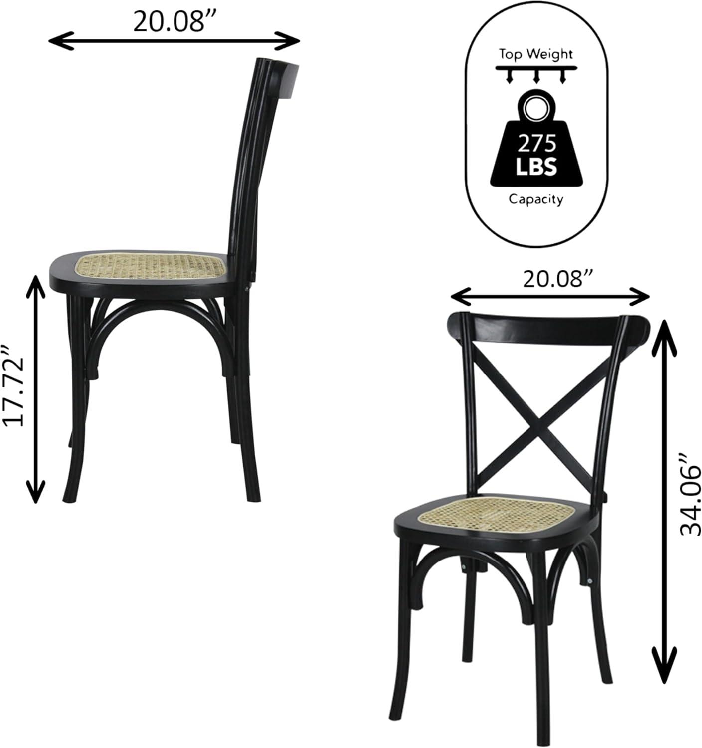Cassis Classic Traditional X-Back Wood Rattan Dining Chair, Black/Natural (Set of 2) - JONATHAN Y