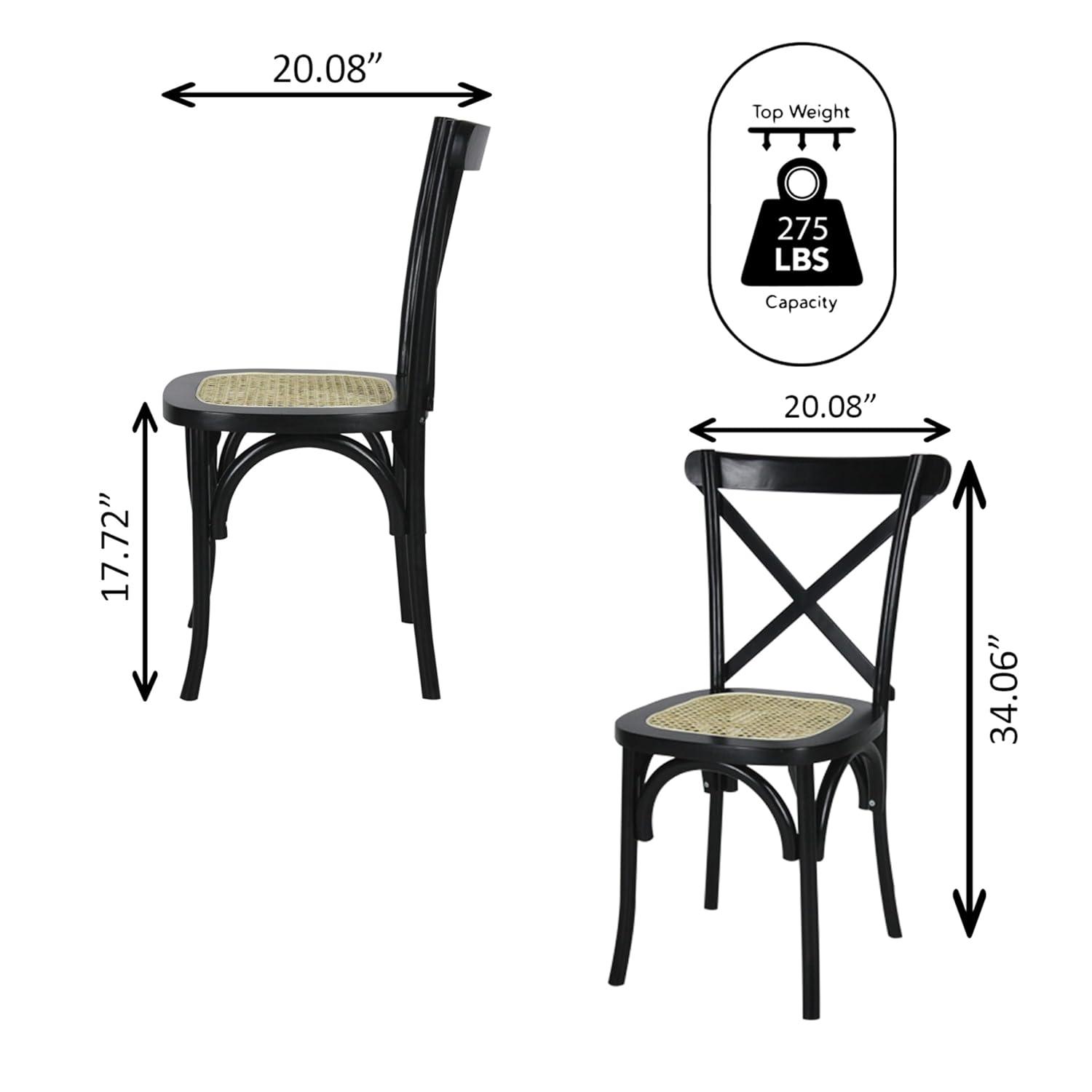 Cassis Classic Traditional X-Back Wood Rattan Dining Chair, Black/Natural (Set of 2) - JONATHAN Y