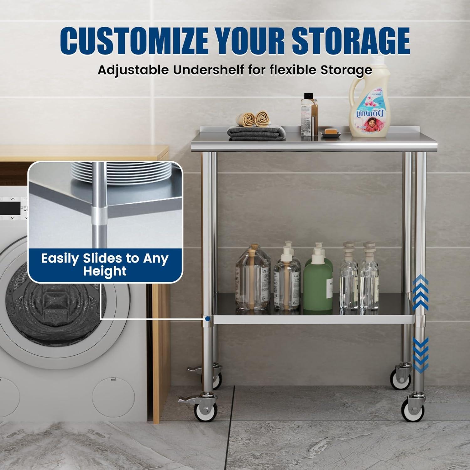 Sakiyr Stainless Steel Work Table, Heavy Duty Commercial Food Prep Table with Undershelf for Home Kitchen