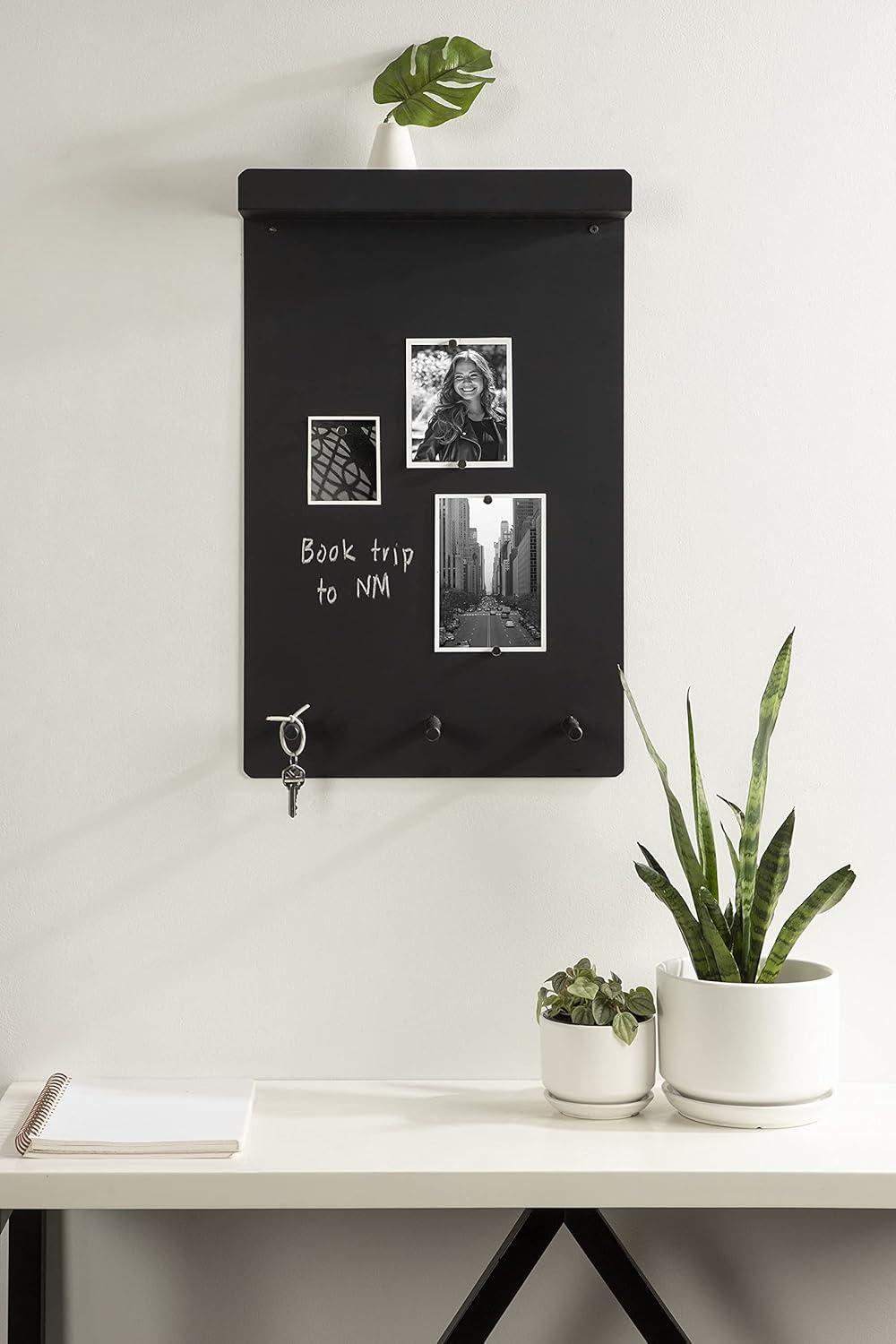 Black Metal Wall Organizer with Shelf and Hooks