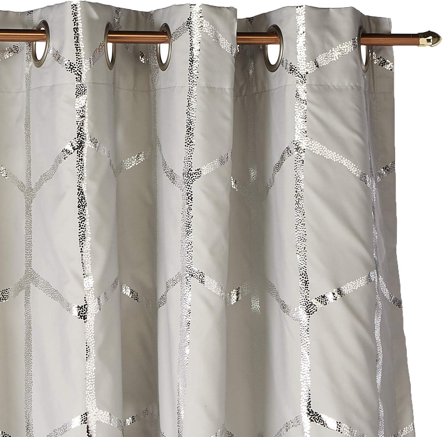 Intelligent Design Blackout Curtains Room Darkening Curtains with Thermal Insulation, Metallic Print Grommet Window Curtains for Living Room and Bedroom in Grey/Silver, 50"x84"