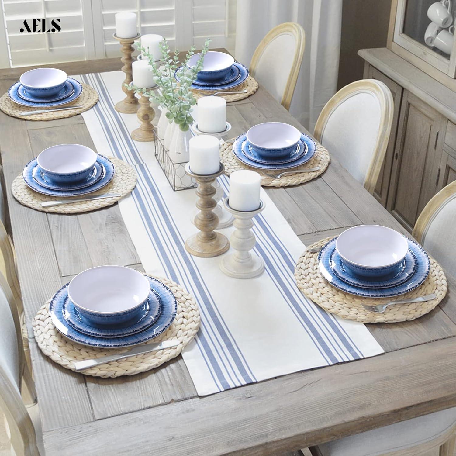 Sunlit Melamine Dinnerware Set of 18 Pcs Dinner Dishes Set for Indoor and Outdoor Use, Dishwasher Safe, Lightweight Unbreakable, BPA Free (Navy, Service for 6 (18pcs))