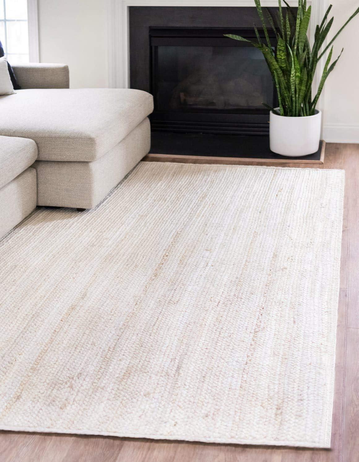 Unique Loom 2'x3' Braided Jute Dhaka White Indoor Area Rug
