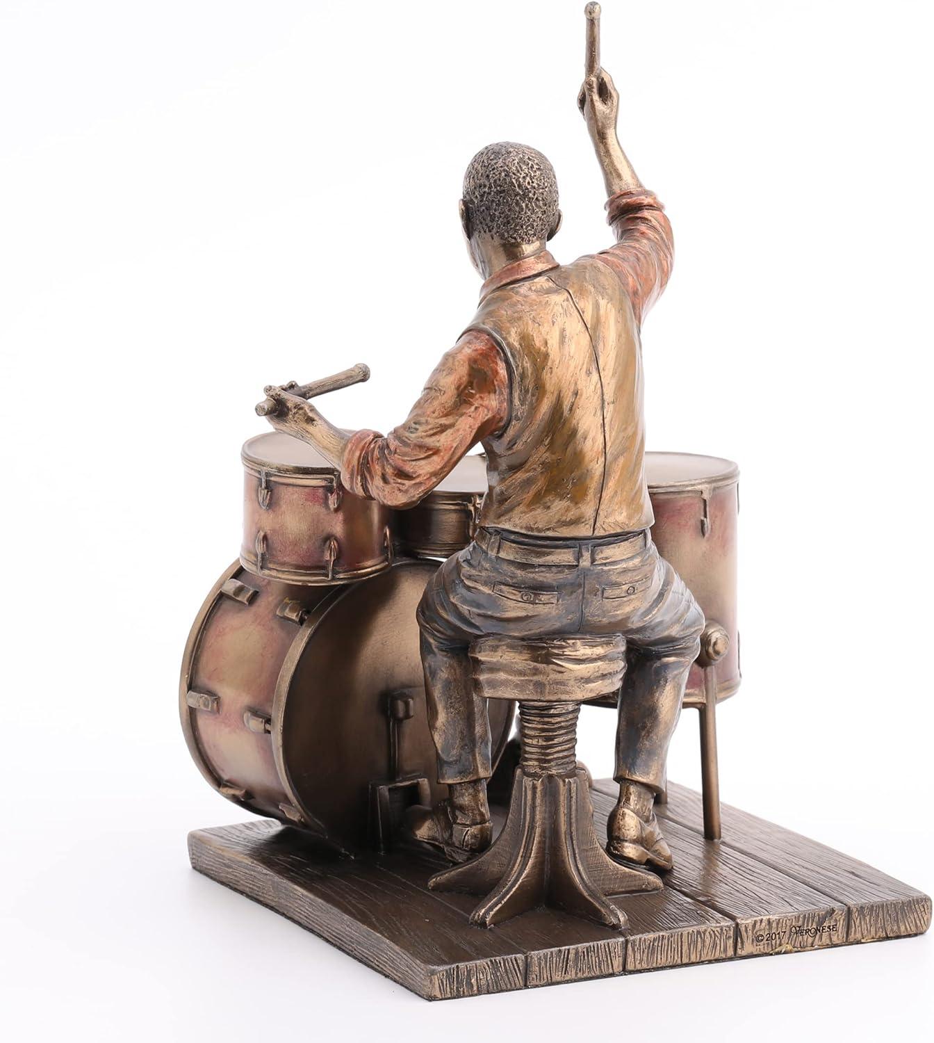 Veronese Design 8.1 Inch African American Male Jazz Band Drummer Bronze Finish Statue