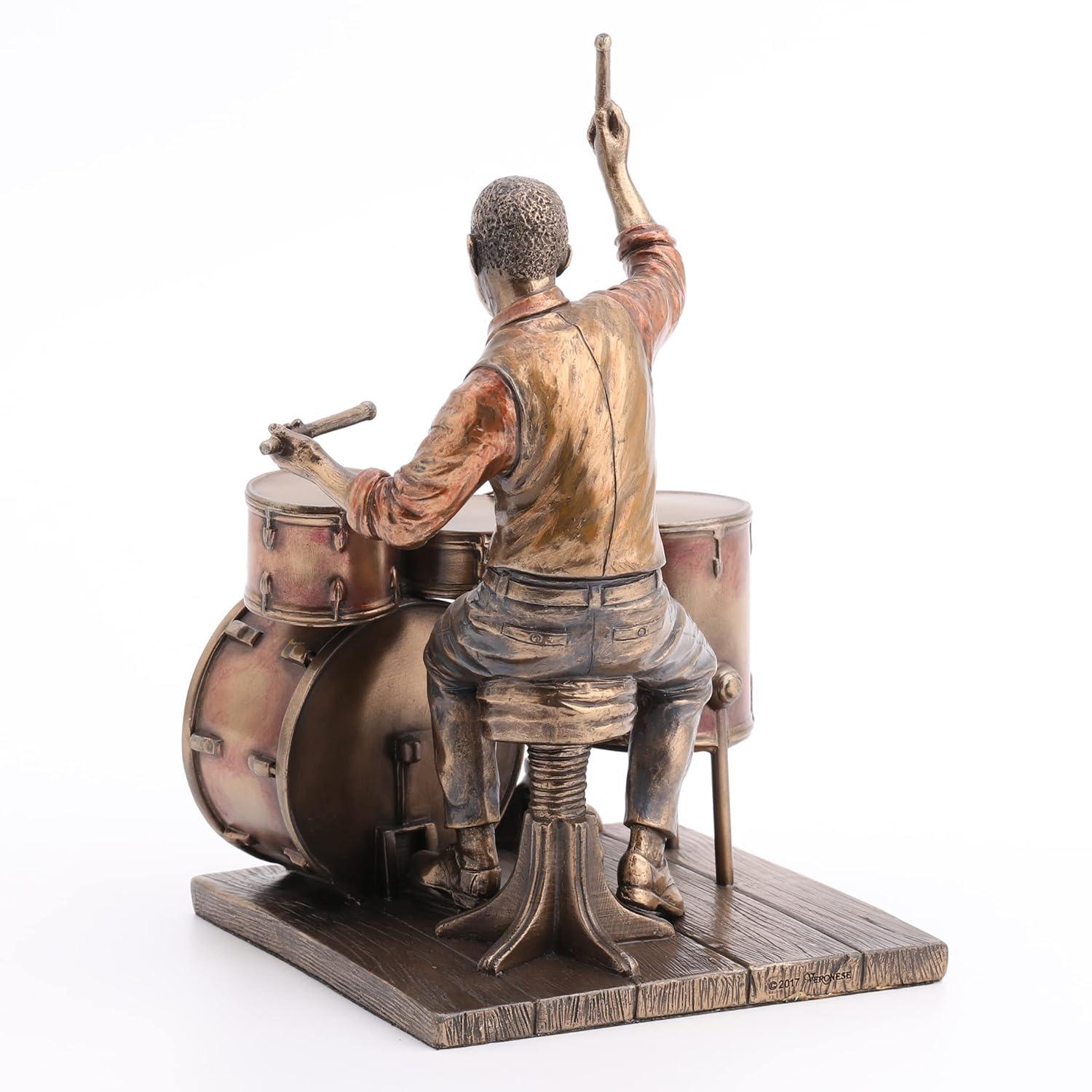 Veronese Design 8.1 Inch African American Male Jazz Band Drummer Bronze Finish Statue