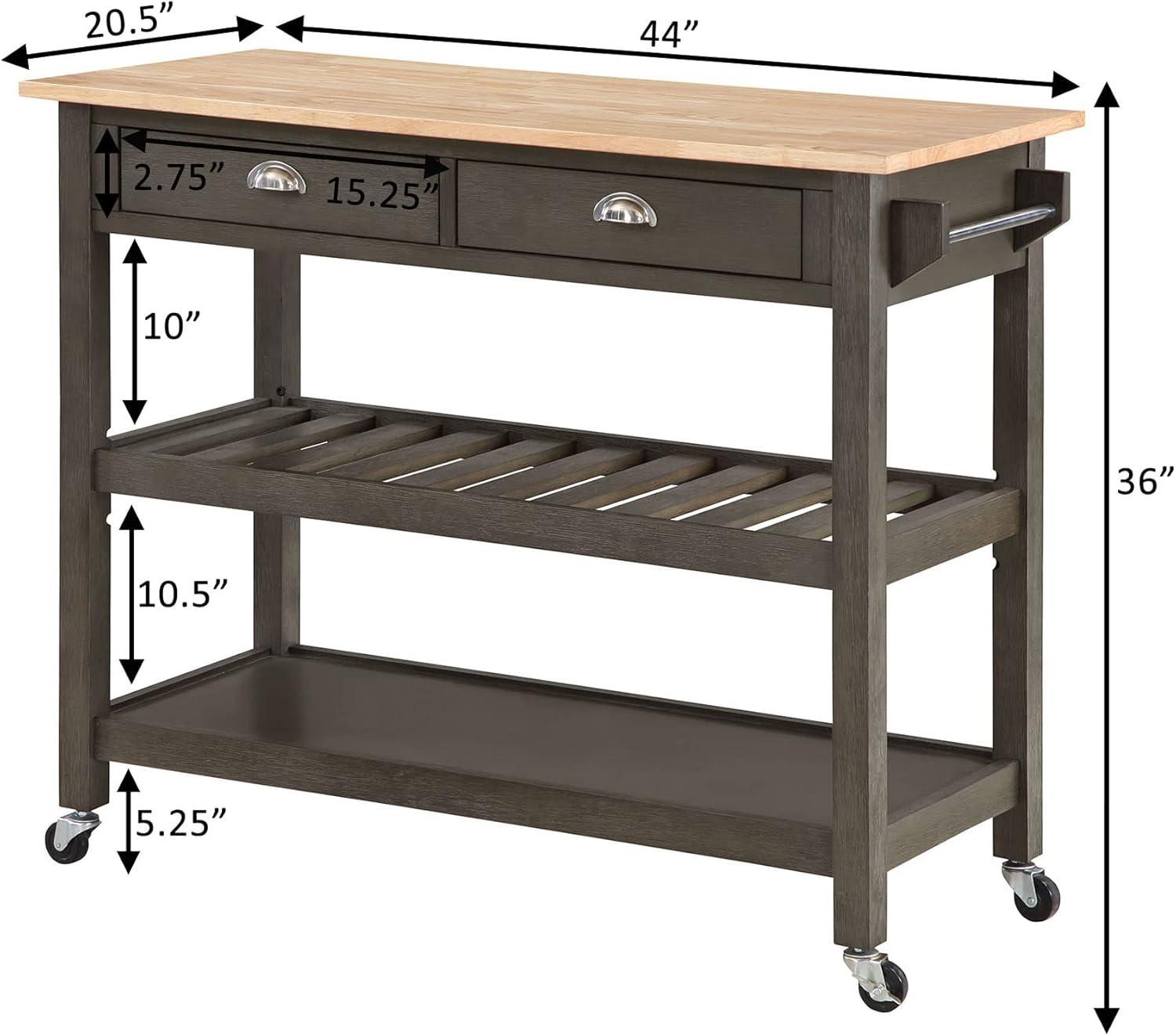 Gray Wood Butcher Block Kitchen Cart with Wine Rack