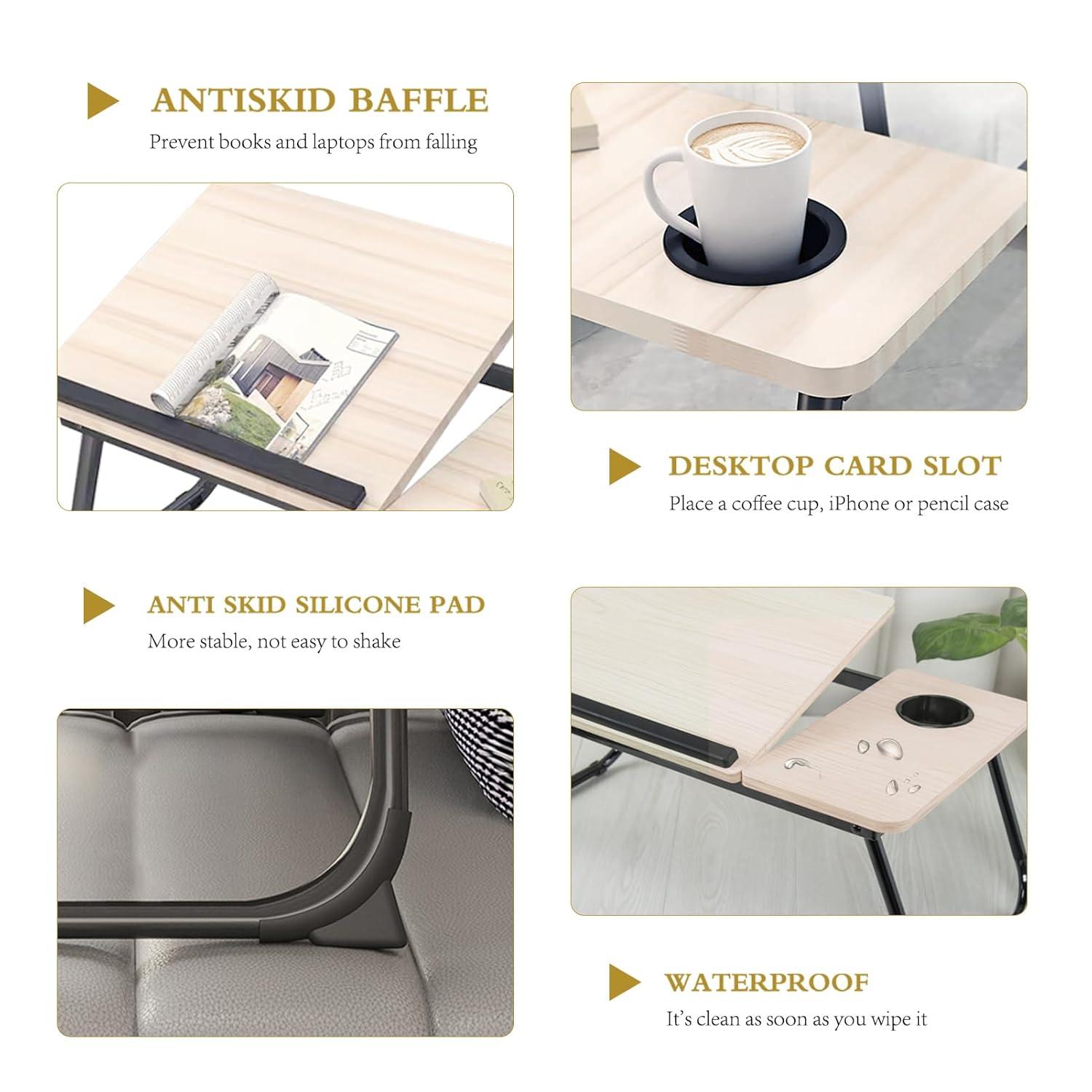 Bed Desk for Laptop, Foldable Laptop Table for Bed and Sofa, Bed Trays for Eating and Laptops with Cup Holder, 5 Levels of Adjustable Height