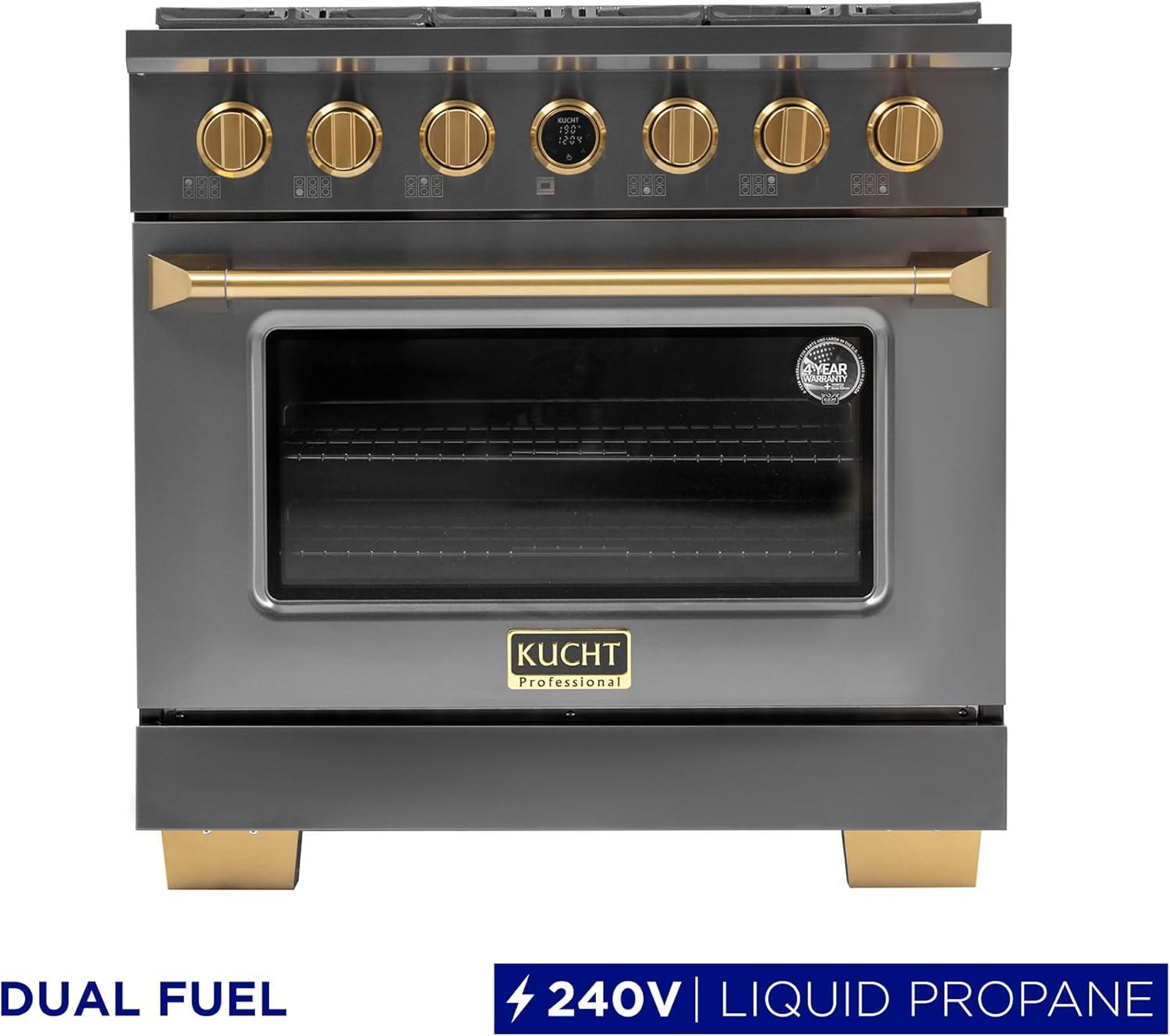 36 in. 5.2 cu. ft. Dual Fuel Range for Natural Gas in Titanium Stainless Steel.