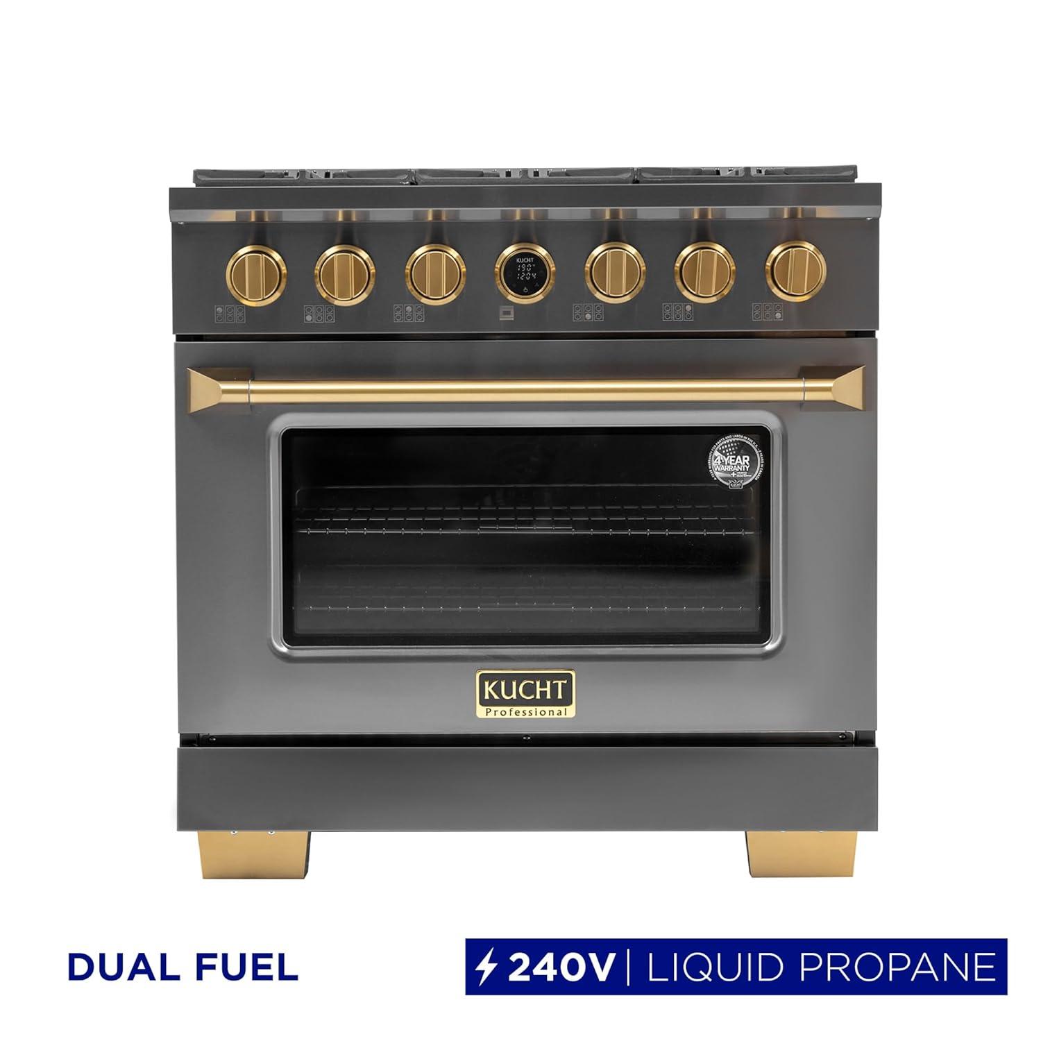 36 in. 5.2 cu. ft. Dual Fuel Range for Natural Gas in Titanium Stainless Steel.