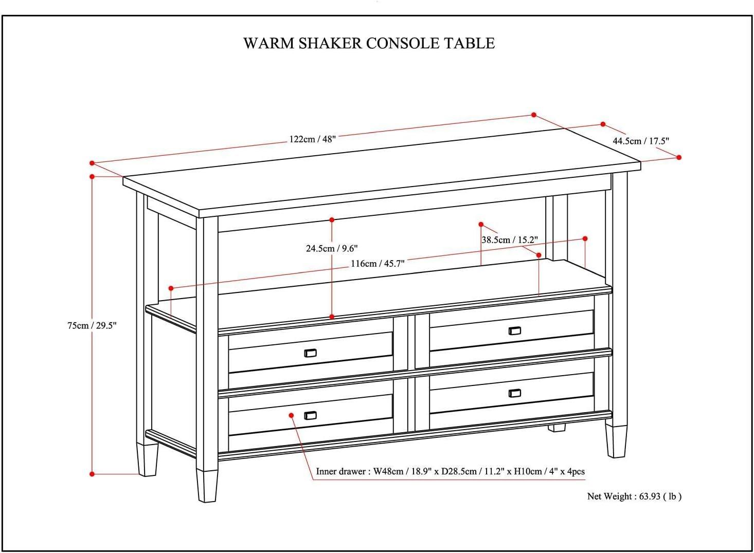 Warm Shaker SOLID WOOD 48 inch Wide Transitional Console Sofa Table in Light Golden Brown