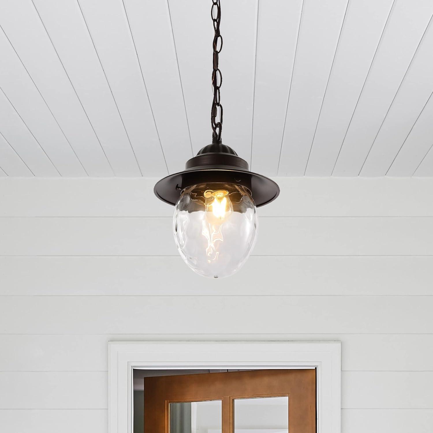 Manteo 8.25" 1-Light Farmhouse Industrial Iron/Glass Outdoor LED Pendant, Oil Rubbed Bronze/Clear