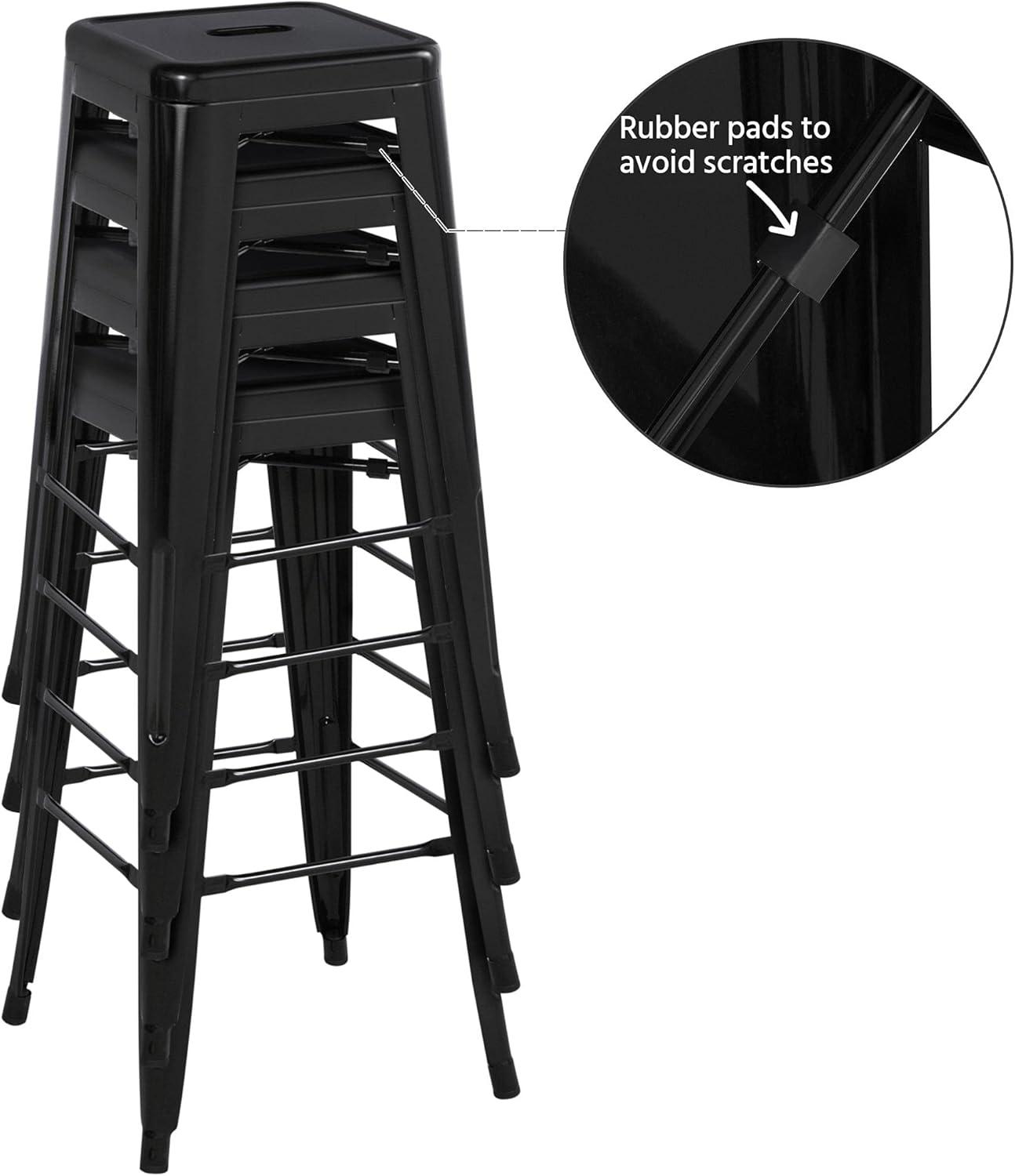 Dkelincs Upgrade Stackable Metal Bar Stools - Set of 4 Counter Height Barstools for Indoor/Outdoor Use - Backless Bar Chairs with Footrest (Black, 30")