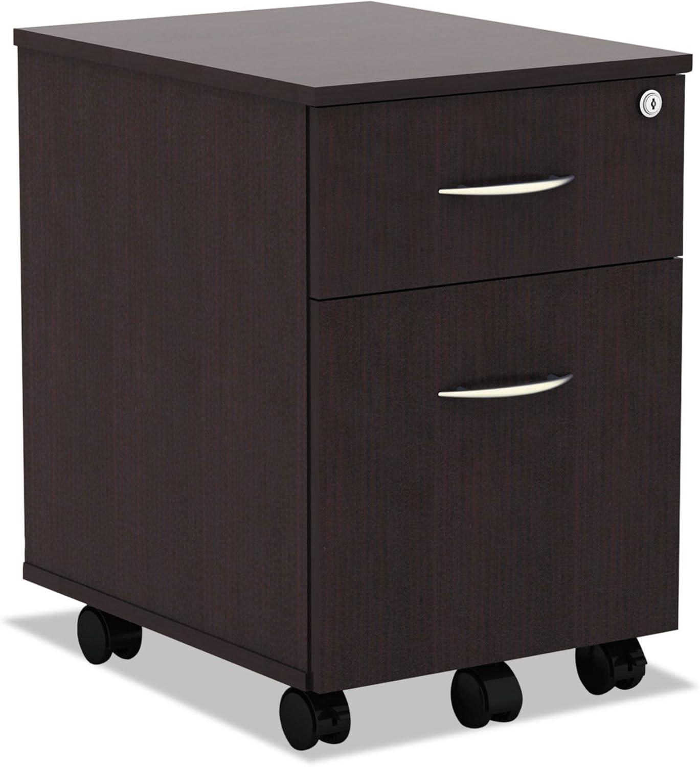 Espresso Woodgrain Mobile Lockable 2-Drawer Pedestal