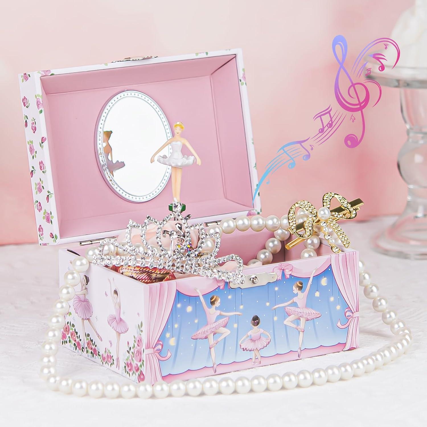 Jewelkeeper Girl's Musical Jewelry Storage Box with Spinning Ballerina Figurine, Pink