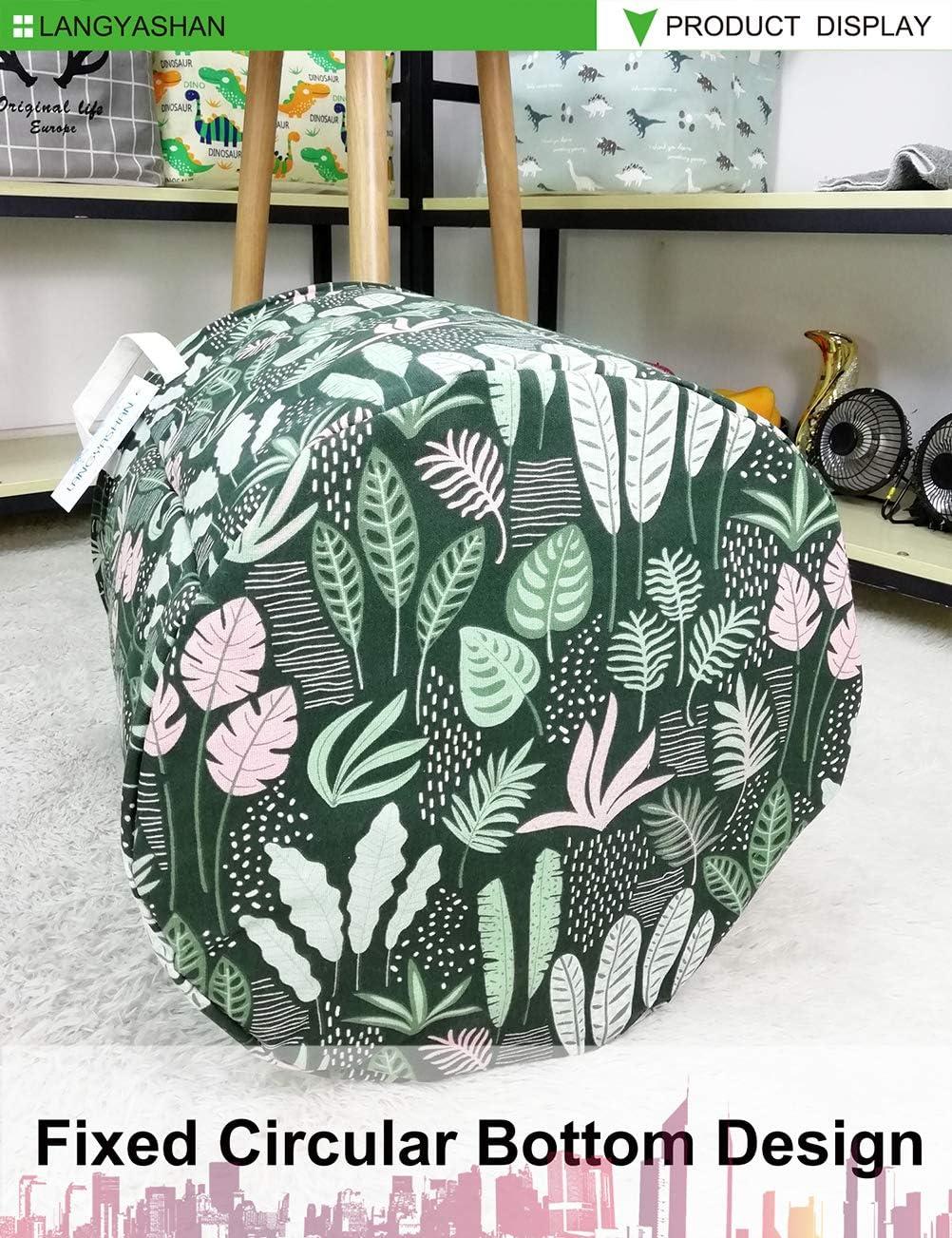 LANGYASHAN Laundry Basket Canvas Fabric Collapsible Organizer Basket for Storage Bin Toy Bins Gift Baskets Bedroom Clothes Children Nursery Hamper (Round Leaf)