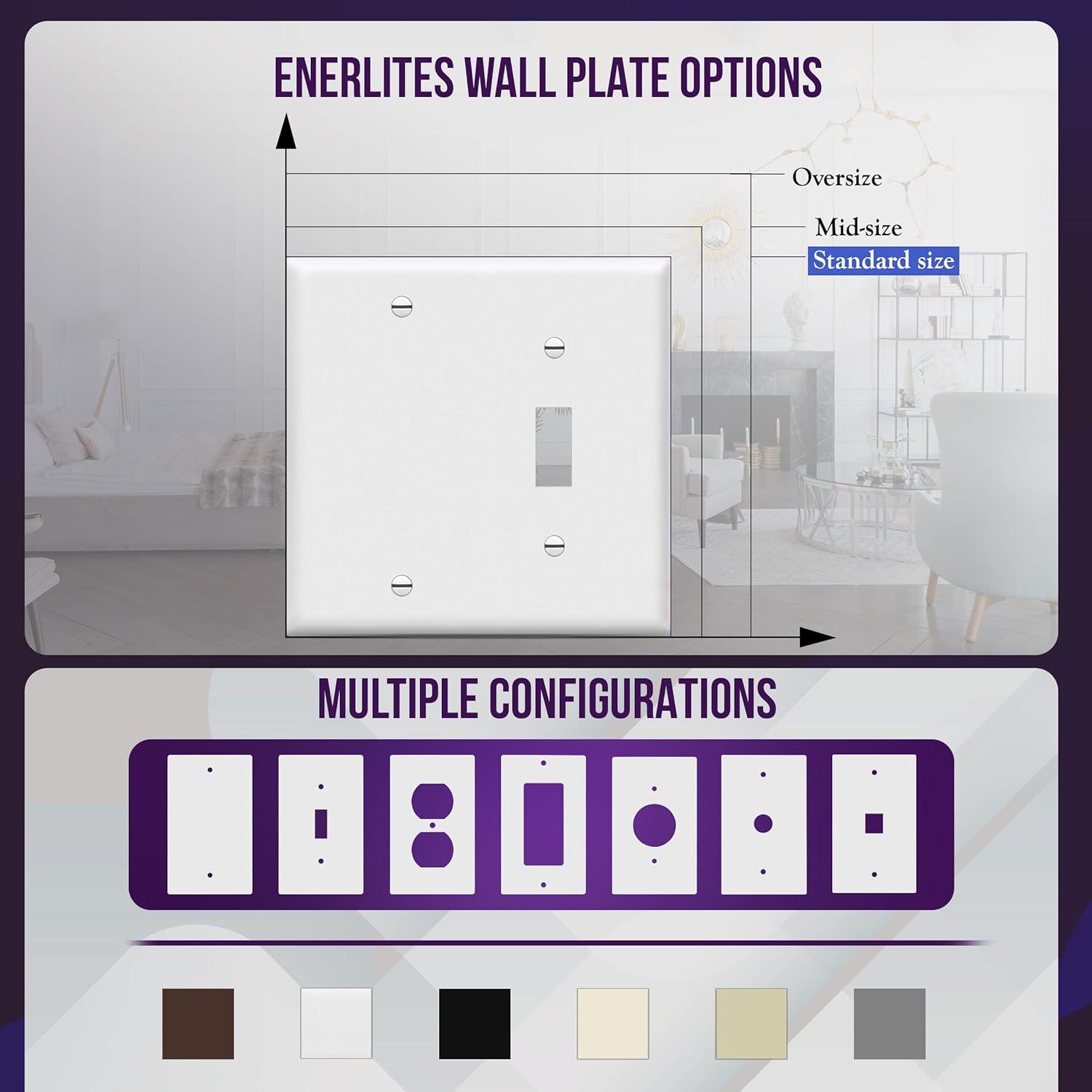 ENERLITES Combination Toggle Switch / Blank Device Wall Plate, Standard Size, 2-Gang, Light Switch Cover, Polycarbonate Thermoplastic, UL Listed, White