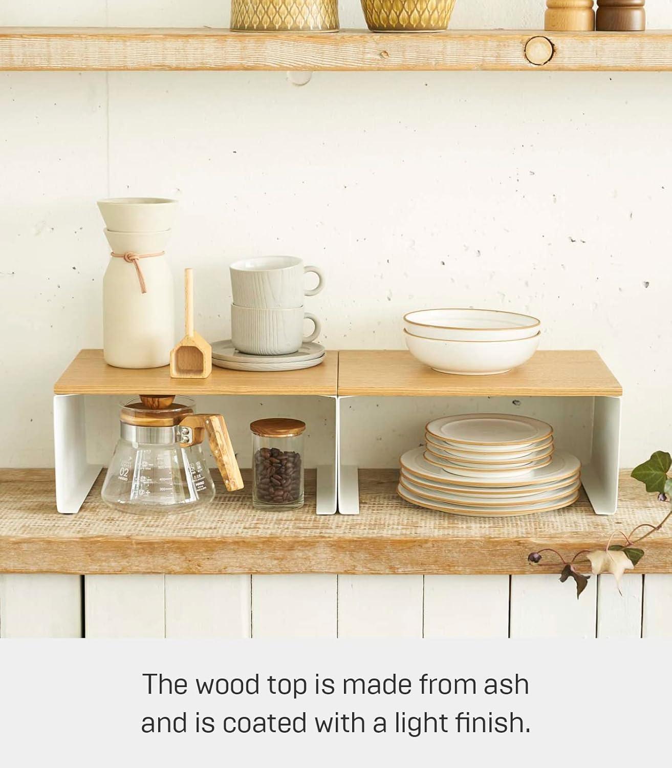 Yamazaki Tosca Large White Wood-Top Stackable Kitchen Rack