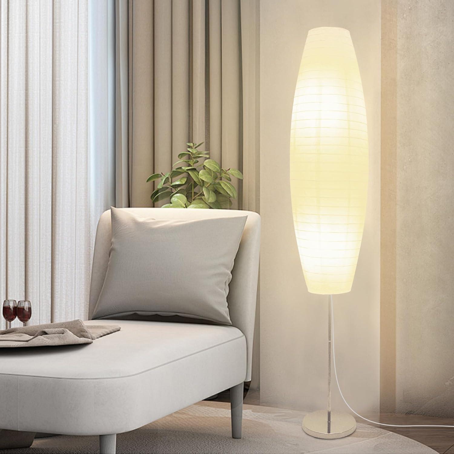 Paper Floor Lamp, Rice Paper Lamp for Living Room, Japanese Floor Lamp Rice Shade for Bedroom, Office& Living Room-Beige(Oval)