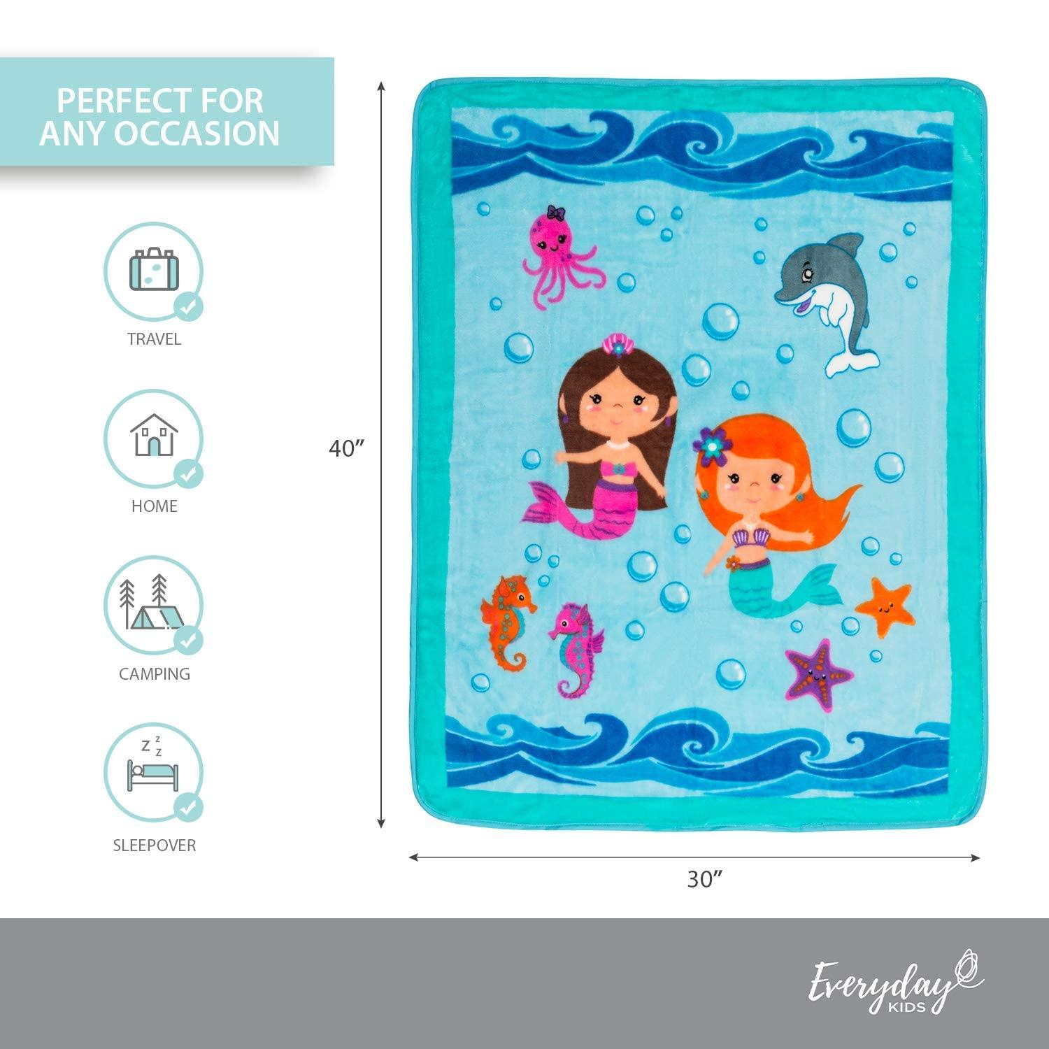 Everyday Kids Toddler Throw Blanket - 30" by 40" - Mermaids Undersea Adventure - Super Soft, Plush, Warm and Comfortable