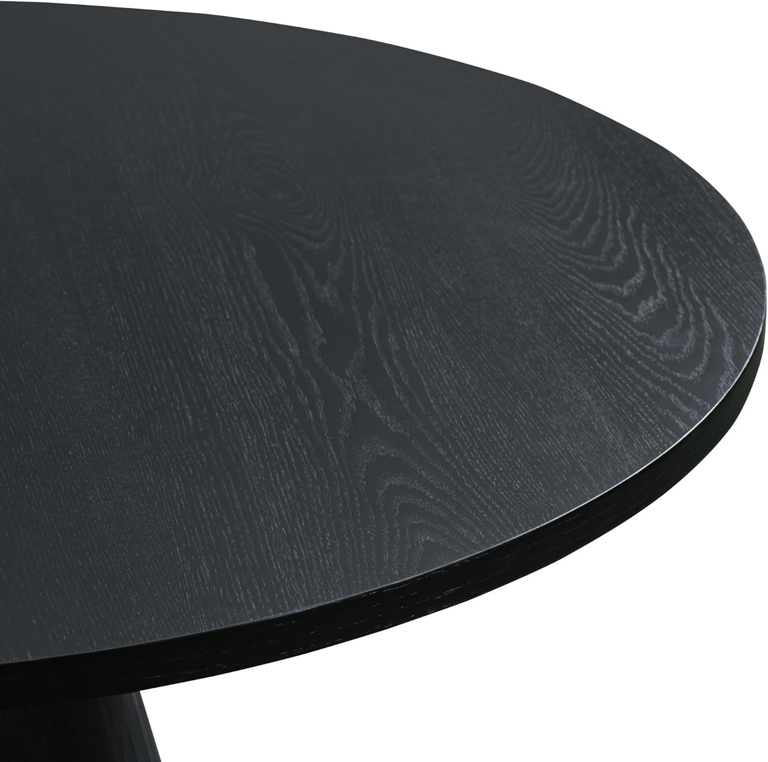 46.5'' Black Round Wood Dining Table with Pedestal Base