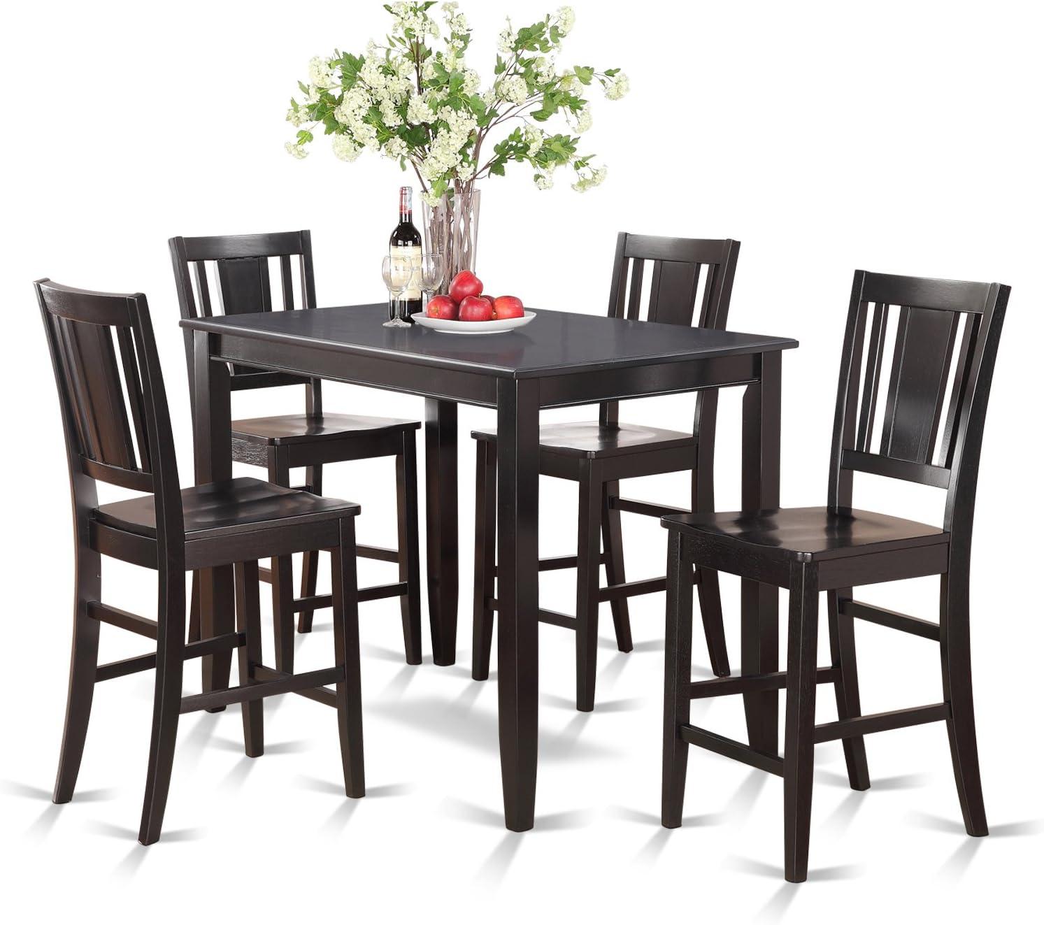 Black Rectangular Wood Counter Height Table Set with 4 Chairs