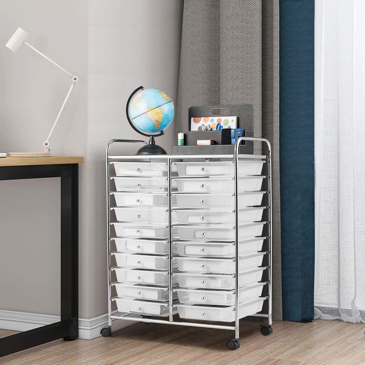 20-Drawer Organizer Cart Office School Storage Cart Rolling Drawer Clear