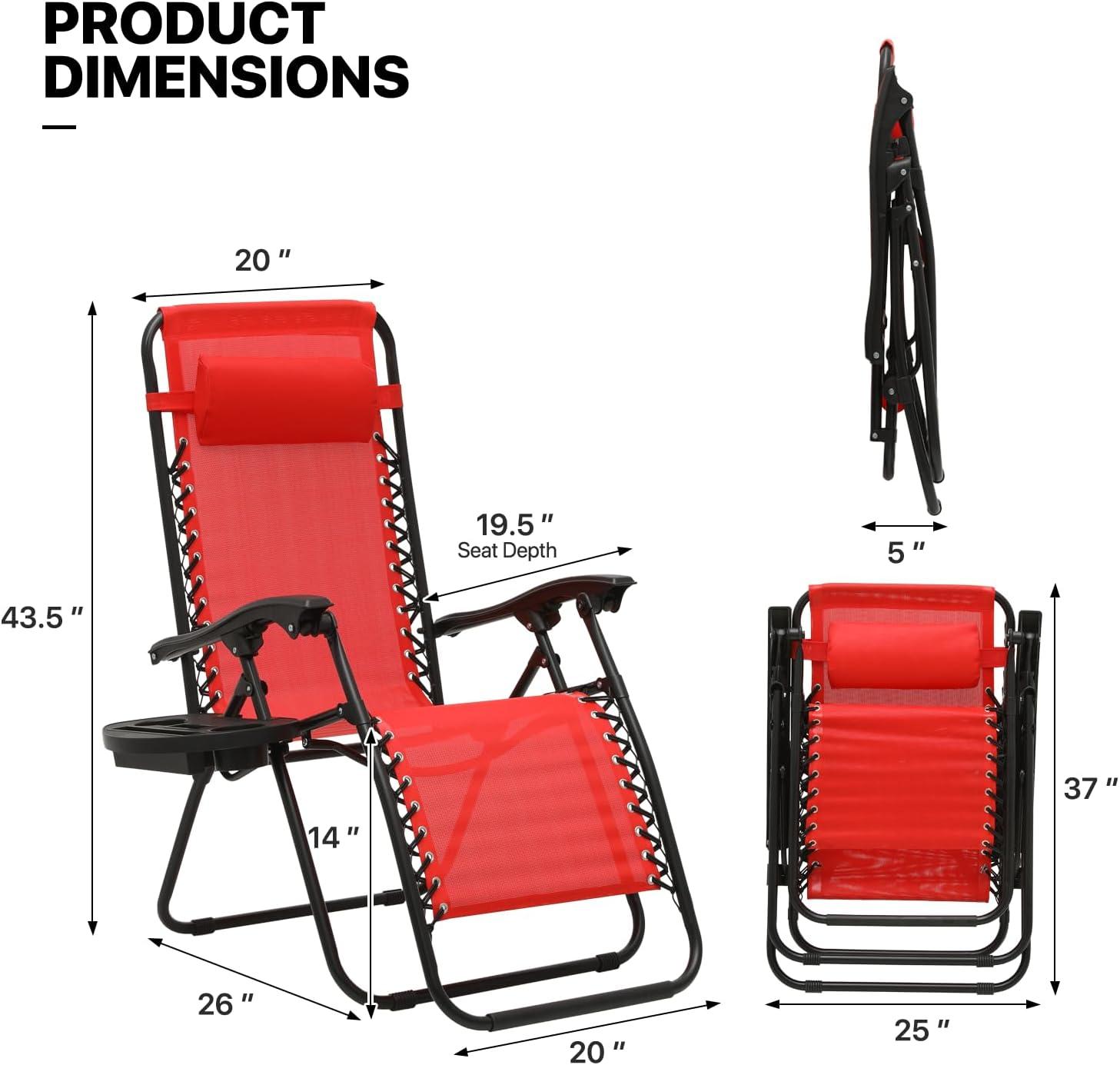 Red Adjustable Zero Gravity Outdoor Lounge Chair Set with Cushions