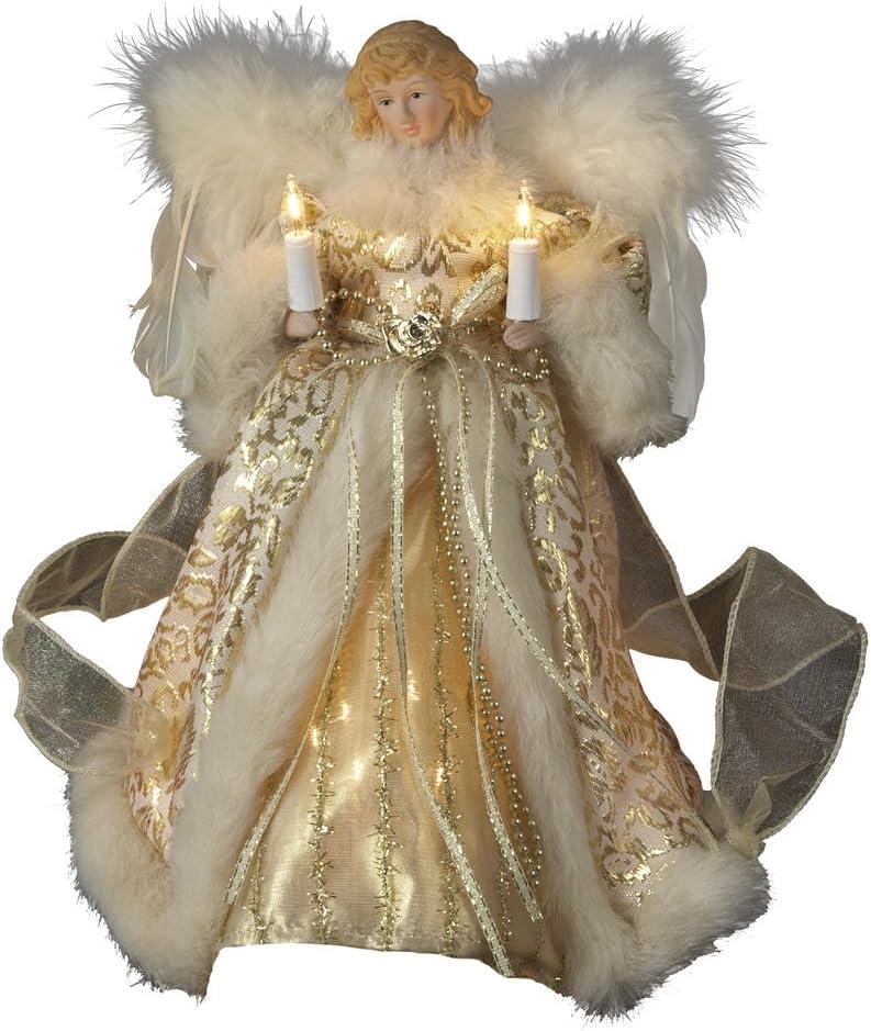 Ivory and Gold Porcelain Angel Tree Topper with Lights