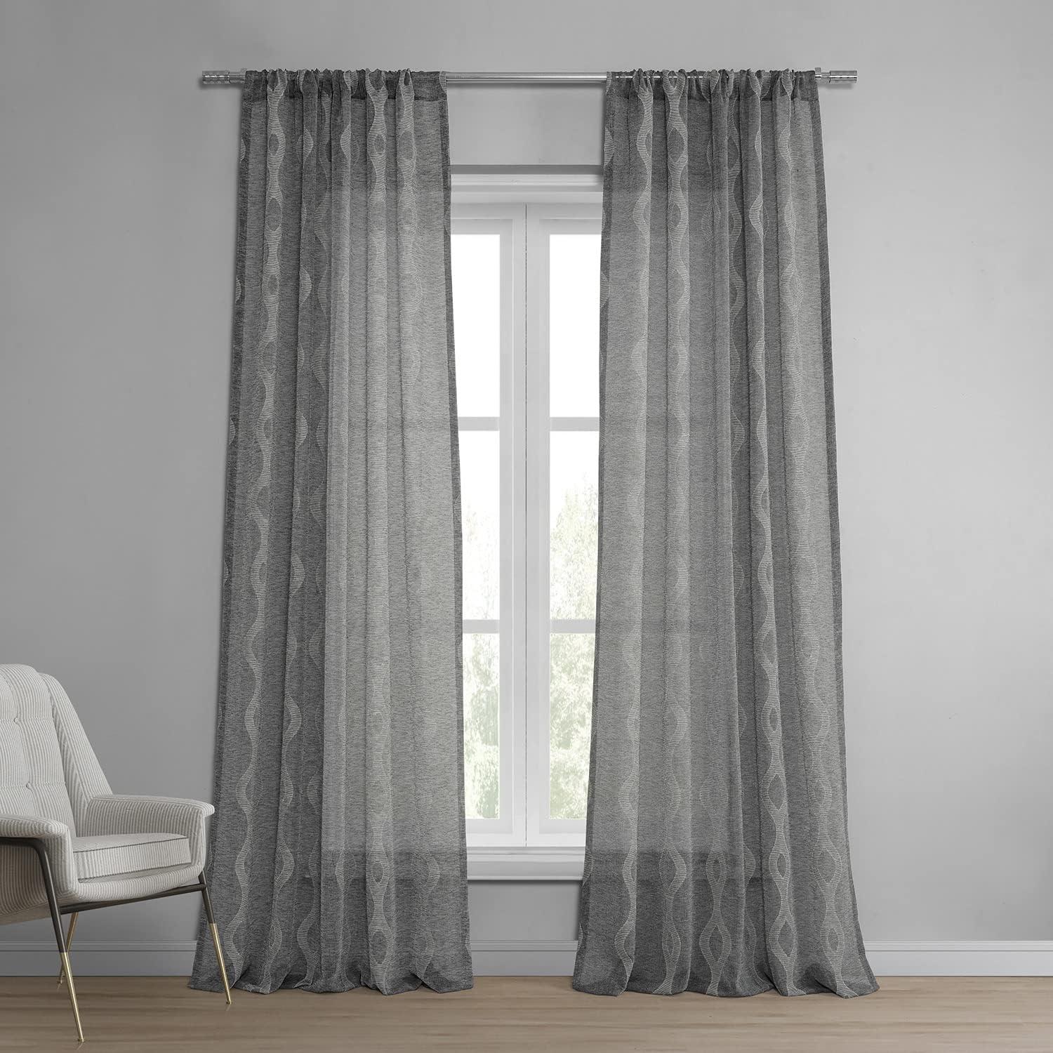 Vega Charcoal Sheer Linen-Blend 84" Window Panel