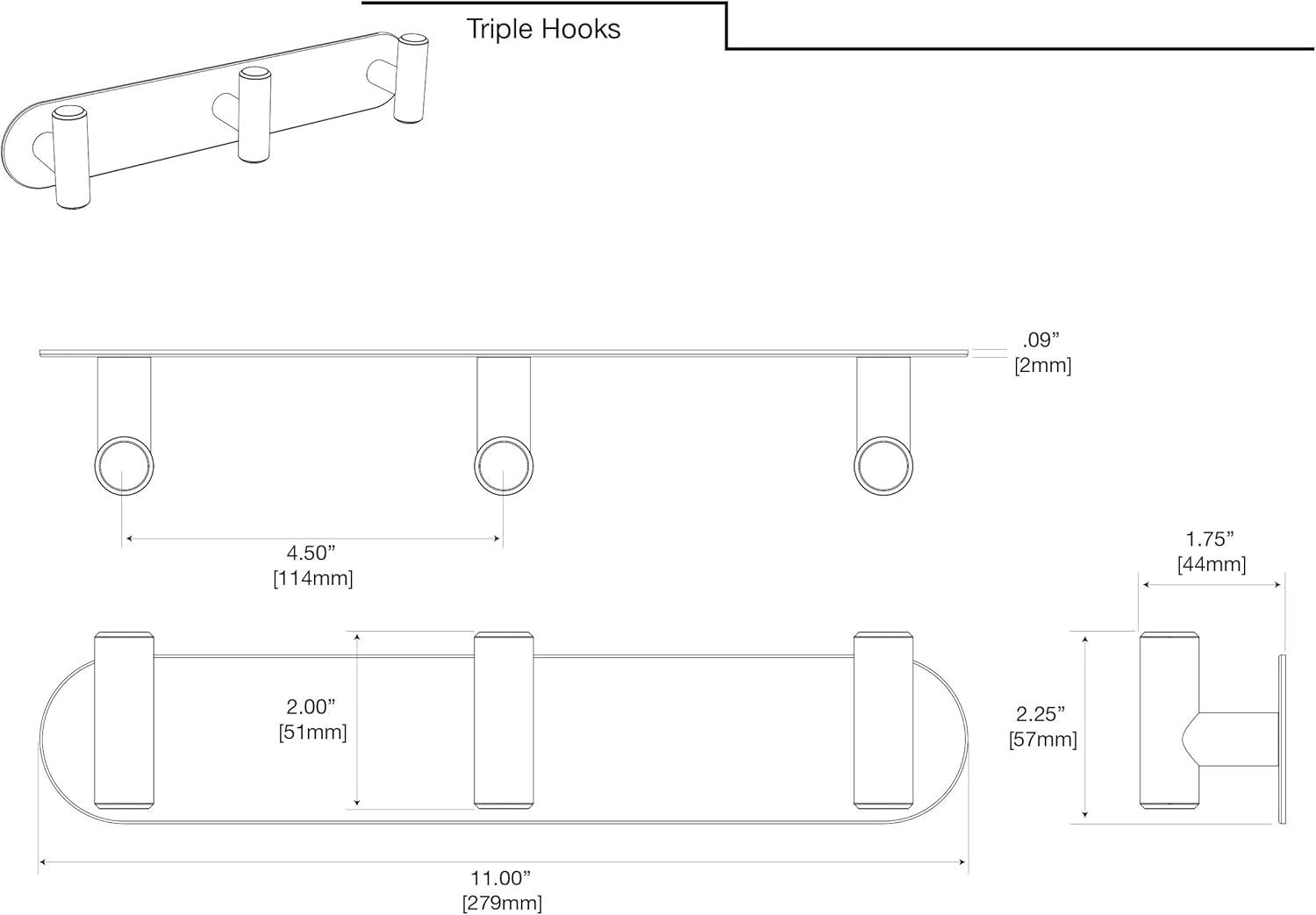 Latitude II Wall Mounted Towel and Robe Hook Rack with 3 Hooks