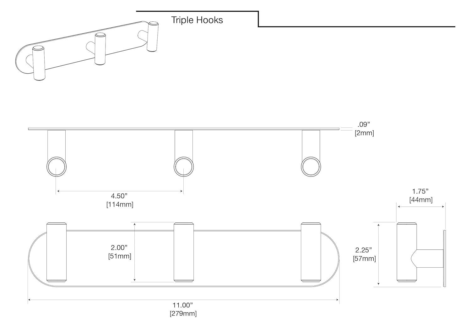 Latitude II Wall Mounted Towel and Robe Hook Rack with 3 Hooks