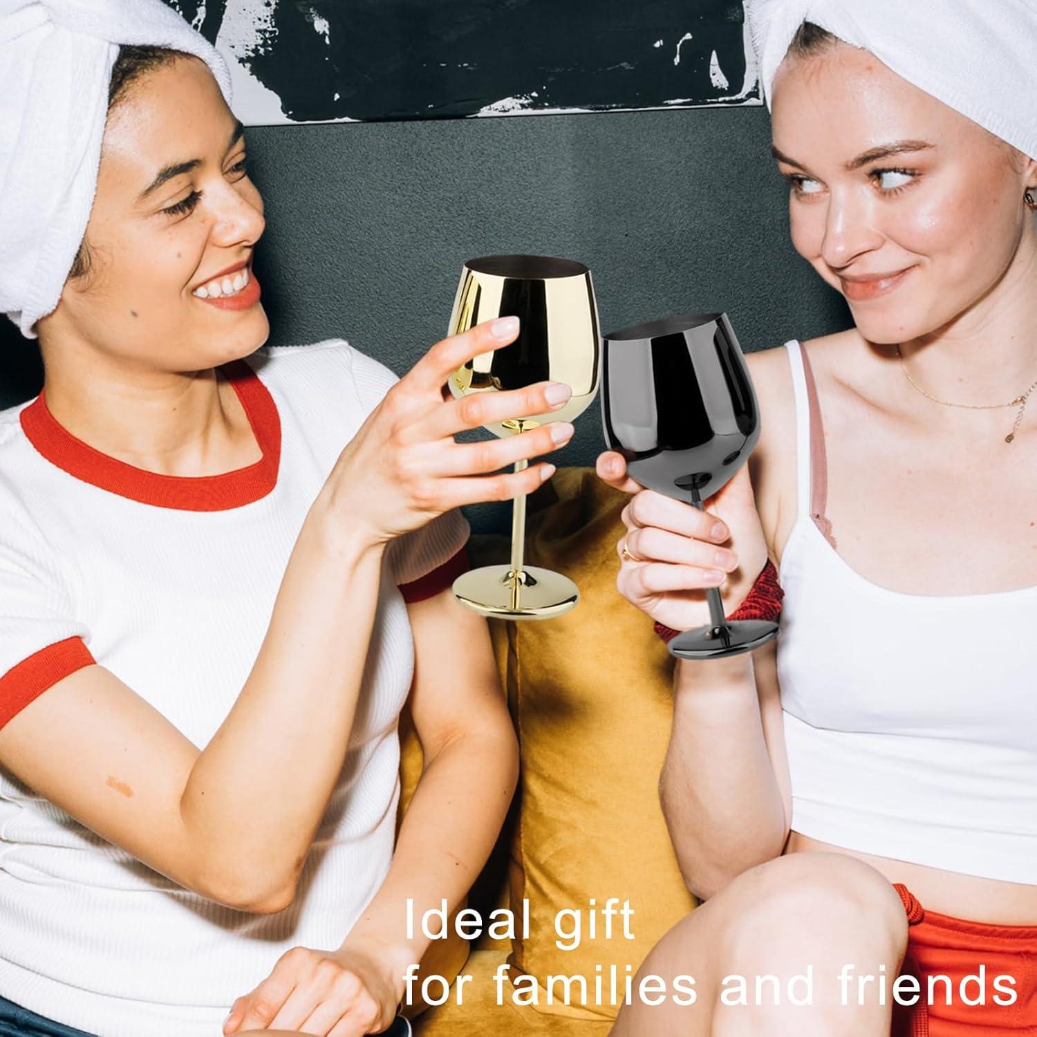 Stainless Steel Wine Glass 18oz - Set of 4 Matte Silver - 3.6" D x 8.3" H, Large (851005)