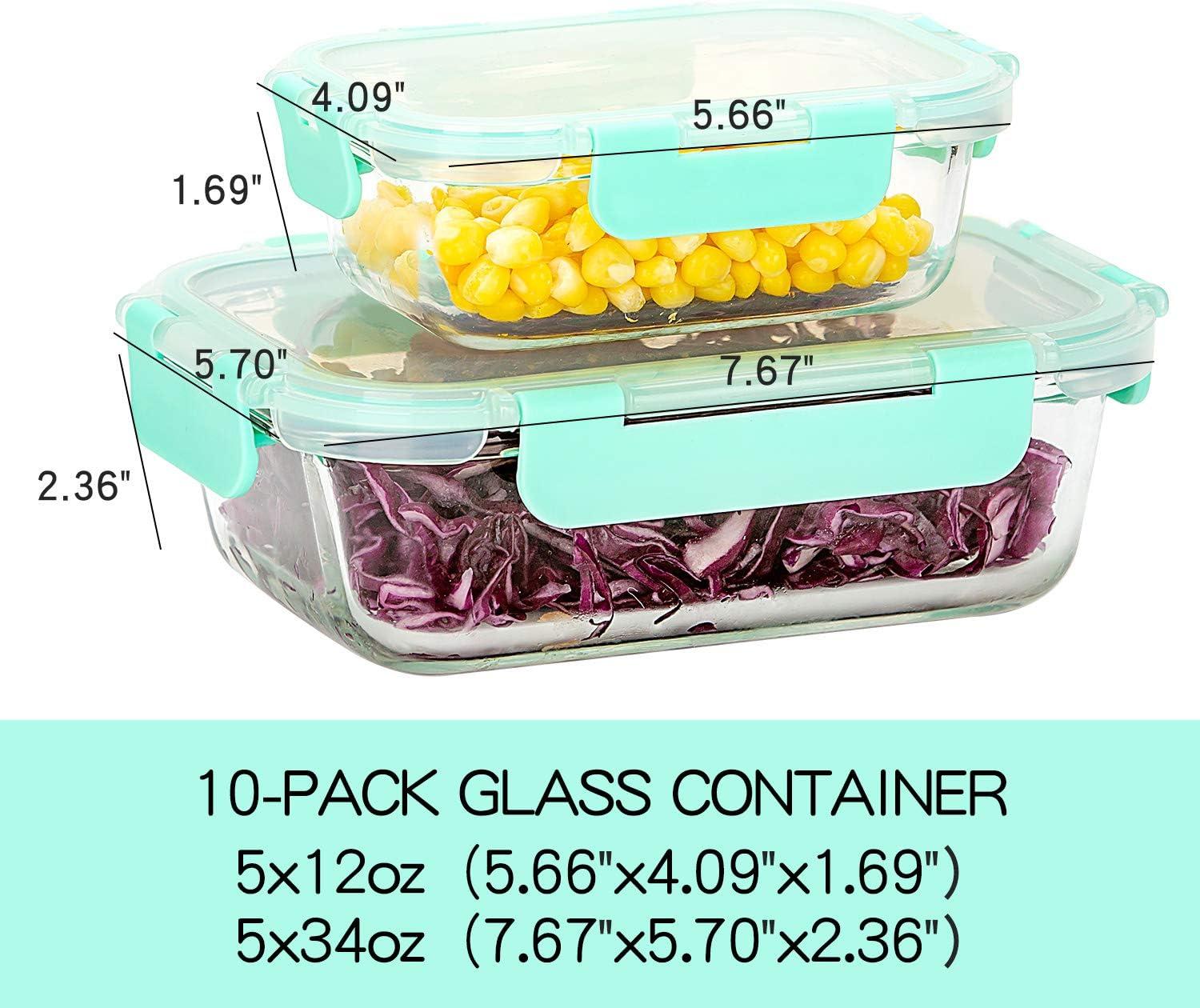 C CREST [10-Pack] Glass Food Storage Containers with Lids, Airtight, BPA Free, Meal Prep Containers for Kitchen, Home Use