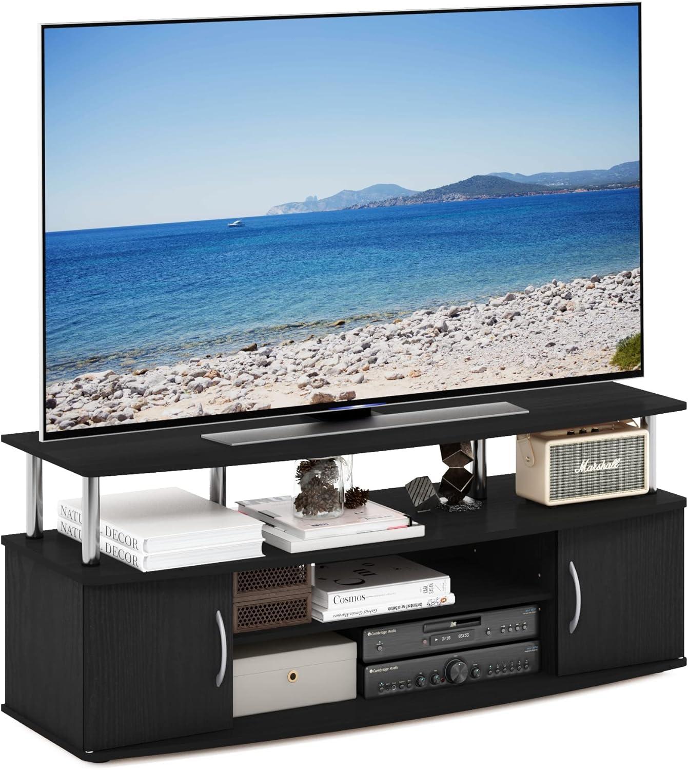 Furinno JAYA Large Entertainment Center Hold up to 55-in TV, Americano, Stainless Steel Tubes